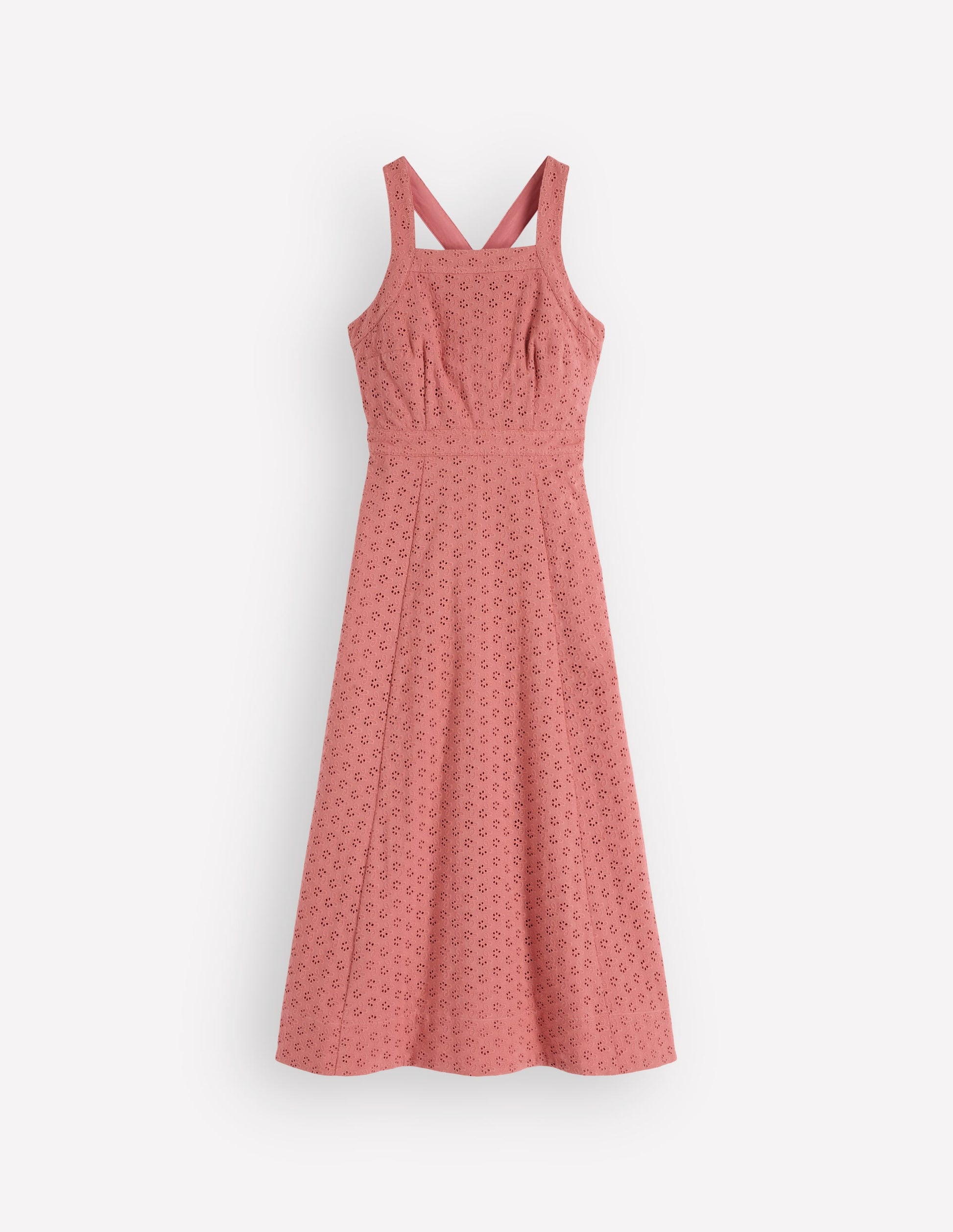 Midikleid mit gekreuzten Rückenträgern und Lochstickerei-Vintage-Rosa Lochstickerei-6