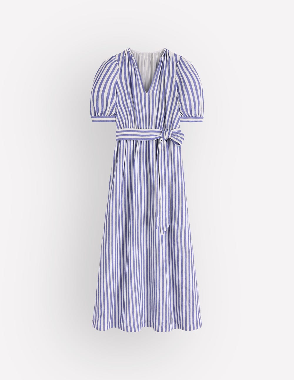 Doppeltuch-Kleid mit Puffärmeln-Blau Naturweiß Streifen-6