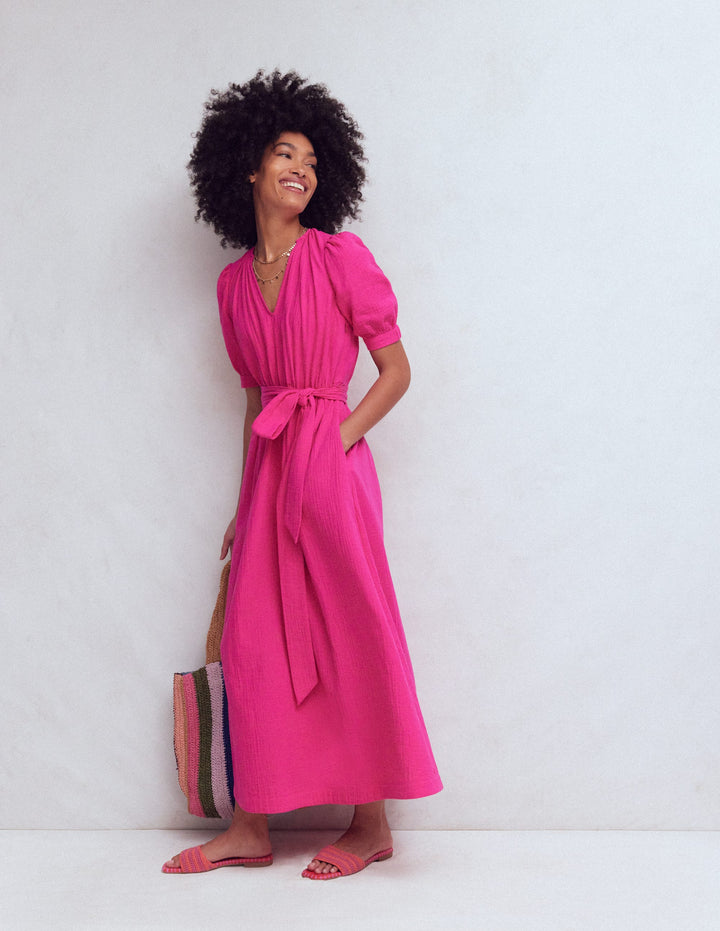 Doppeltuch-Kleid mit Puffärmeln-Hellrosa