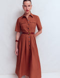 Zoe Kurzärmliges Hemdblusenkleid-Braun-Orange