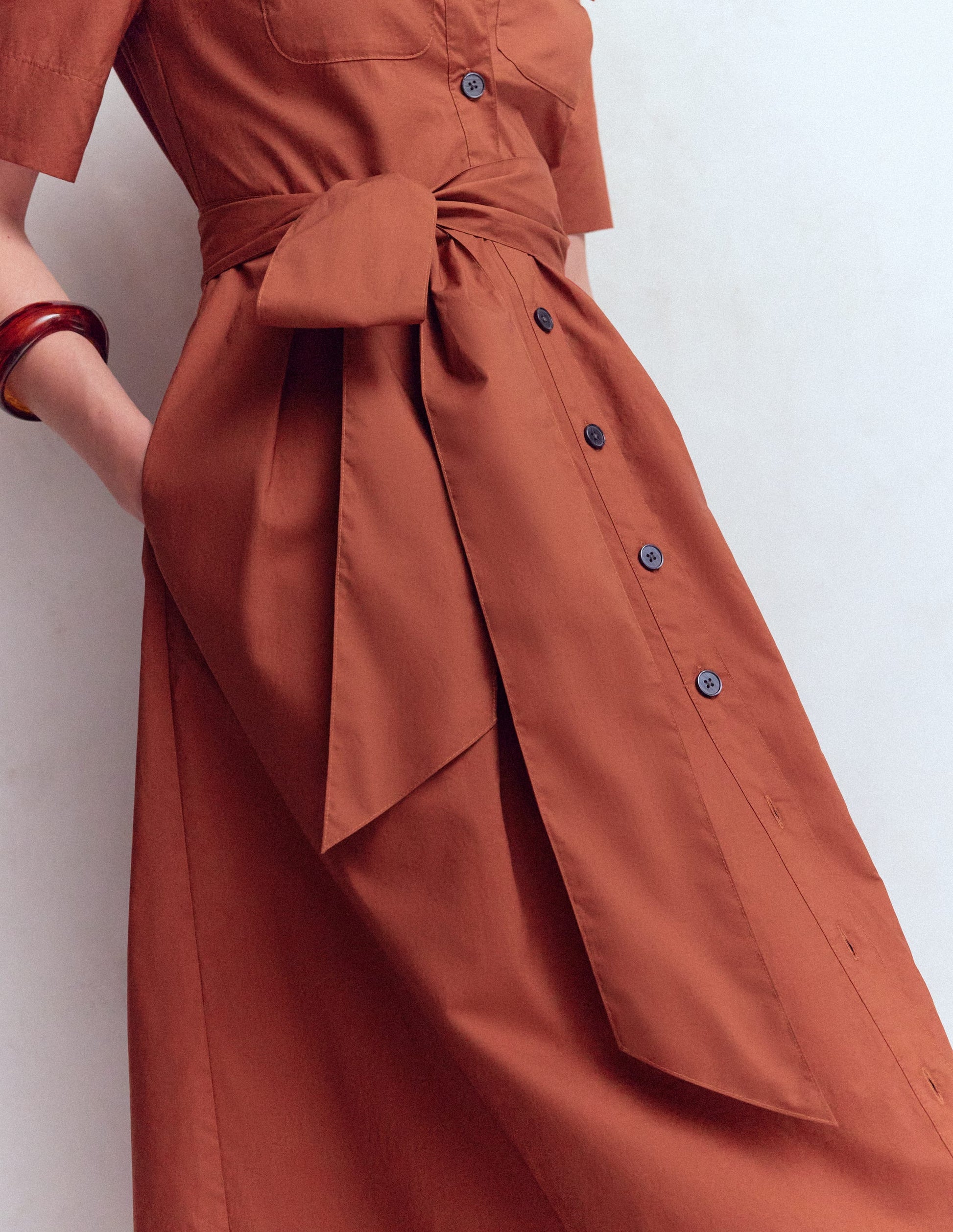 Zoe Short Sleeve Shirt Dress-Burnt Orange