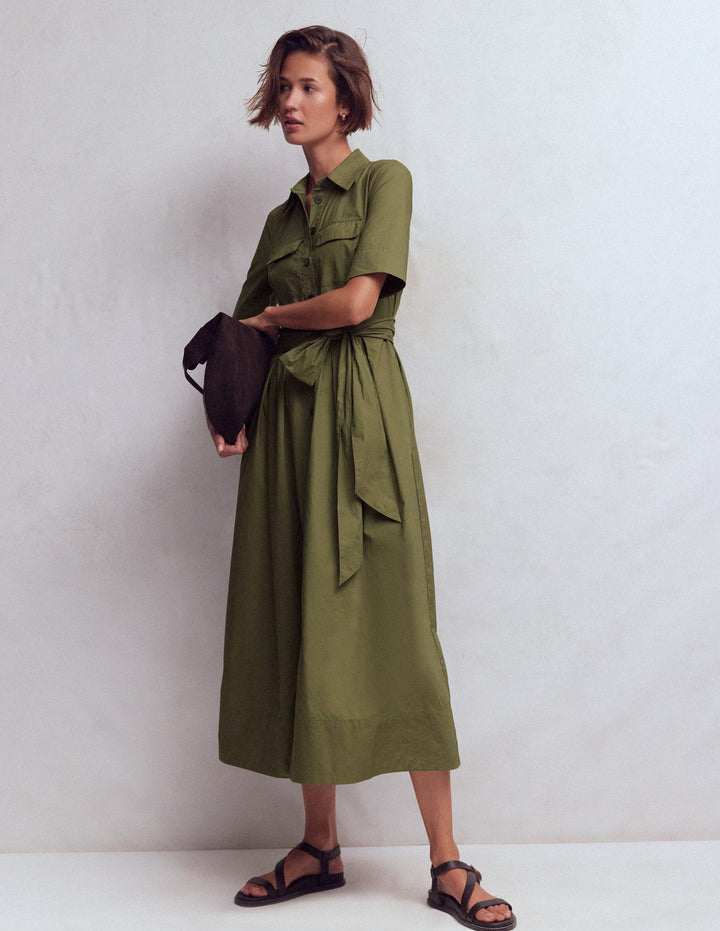 Zoe Kurzärmliges Hemdblusenkleid-Waldgrün