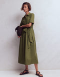 Zoe Kurzärmliges Hemdblusenkleid-Waldgrün