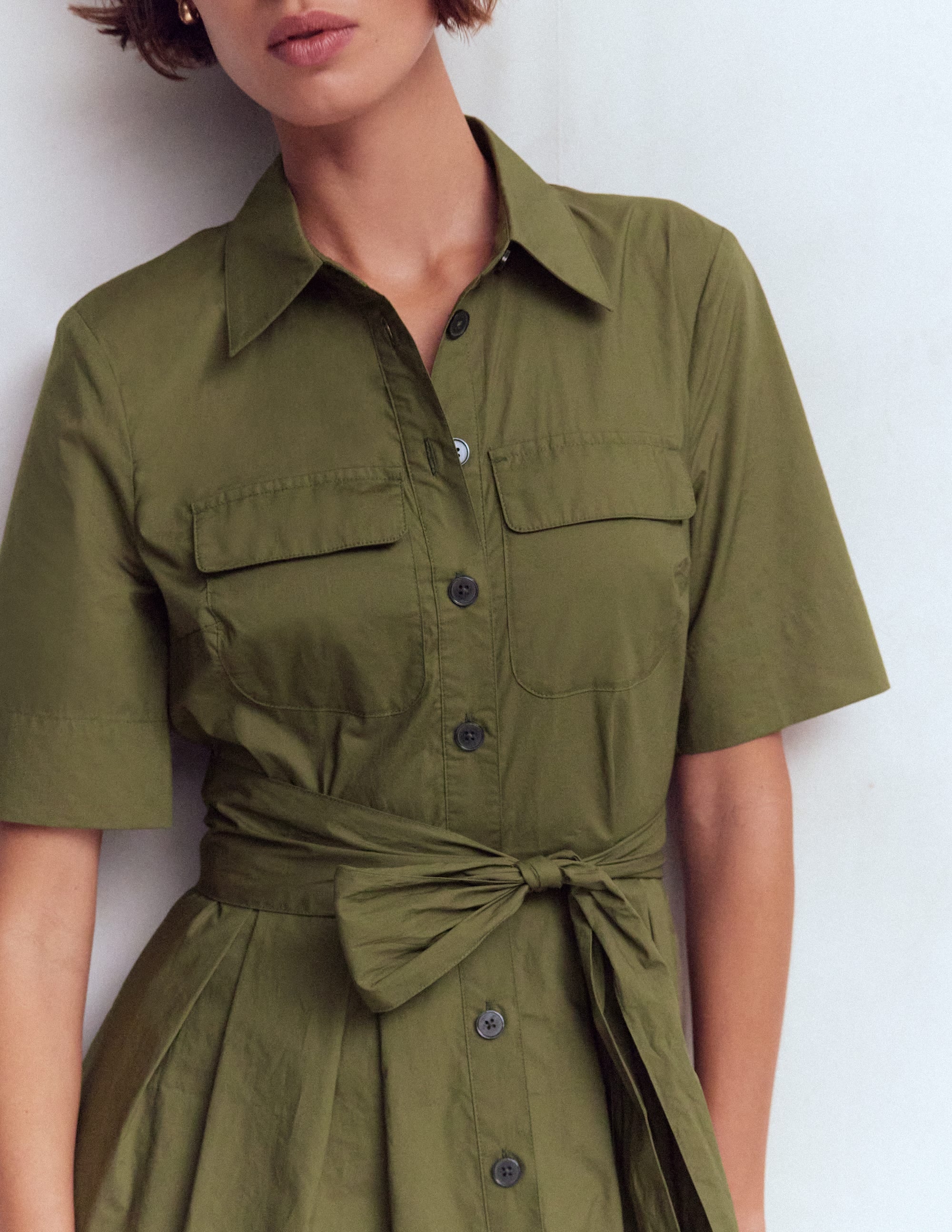 Zoe Kurzärmliges Hemdblusenkleid-Waldgrün - Image 2