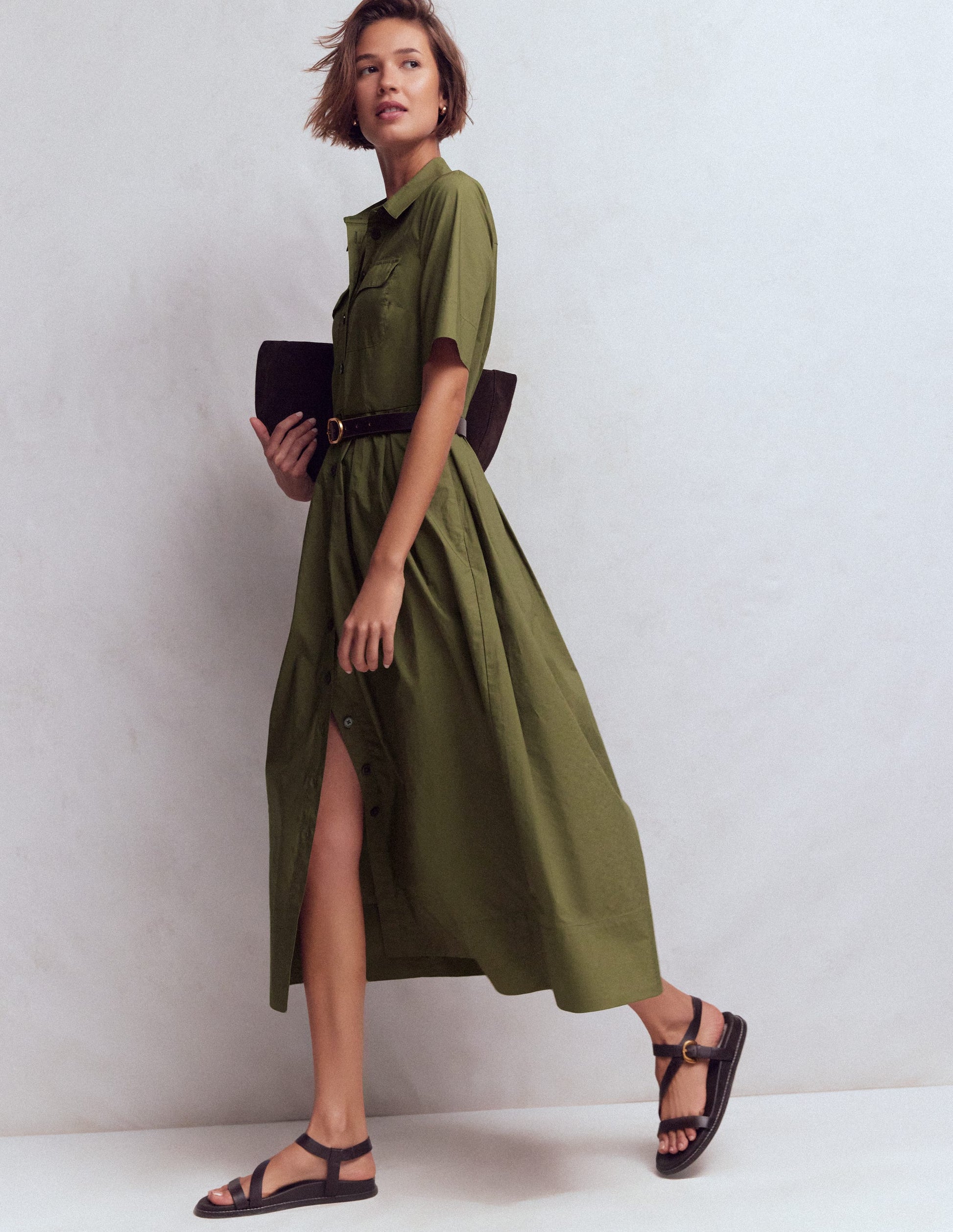 Zoe Short Sleeve Shirt Dress-Woodland Green-4