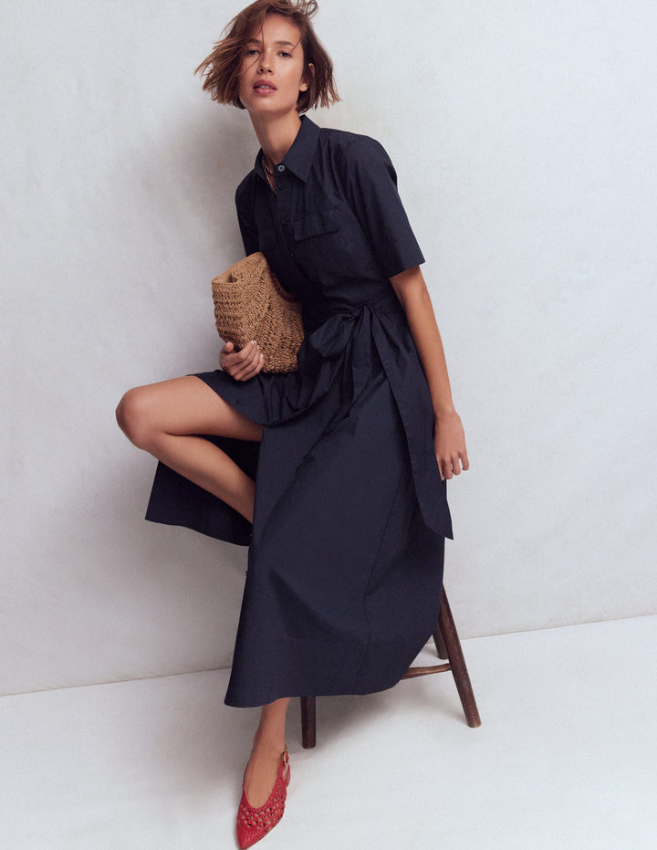 Zoe Kurzärmliges Hemdblusenkleid-Marineblau