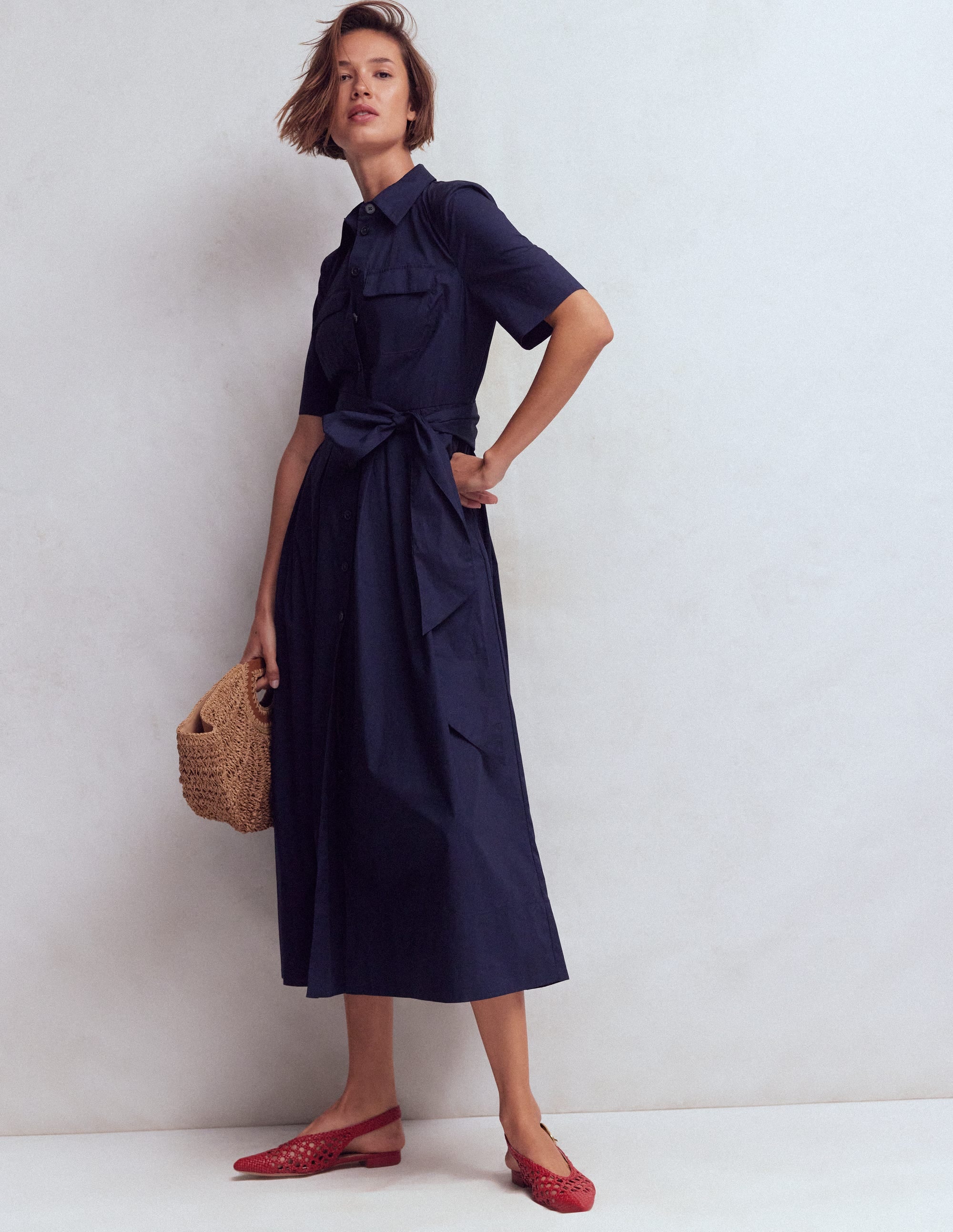 Zoe Kurzärmliges Hemdblusenkleid-Marineblau - Image 4
