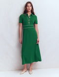 Robe Etta en point de Rome à détail passepoilé-Vert frais