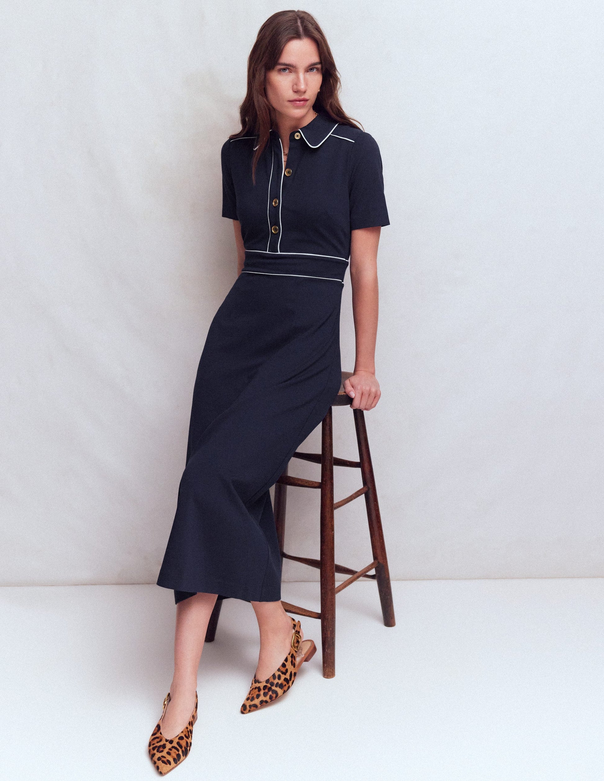 Etta Paspeliertes Ponte-Kleid-Marineblau-1