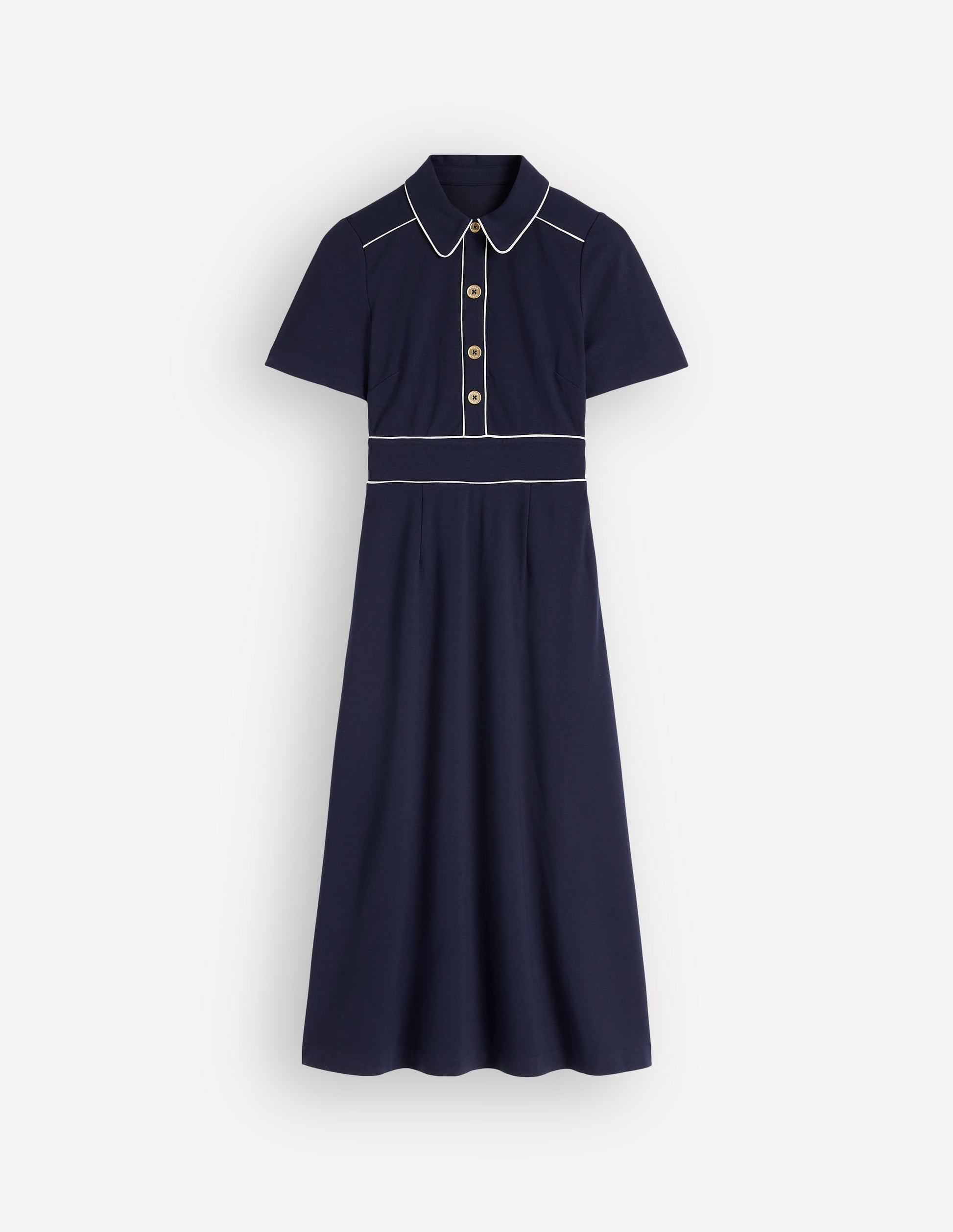 Etta Paspeliertes Ponte-Kleid-Marineblau-5