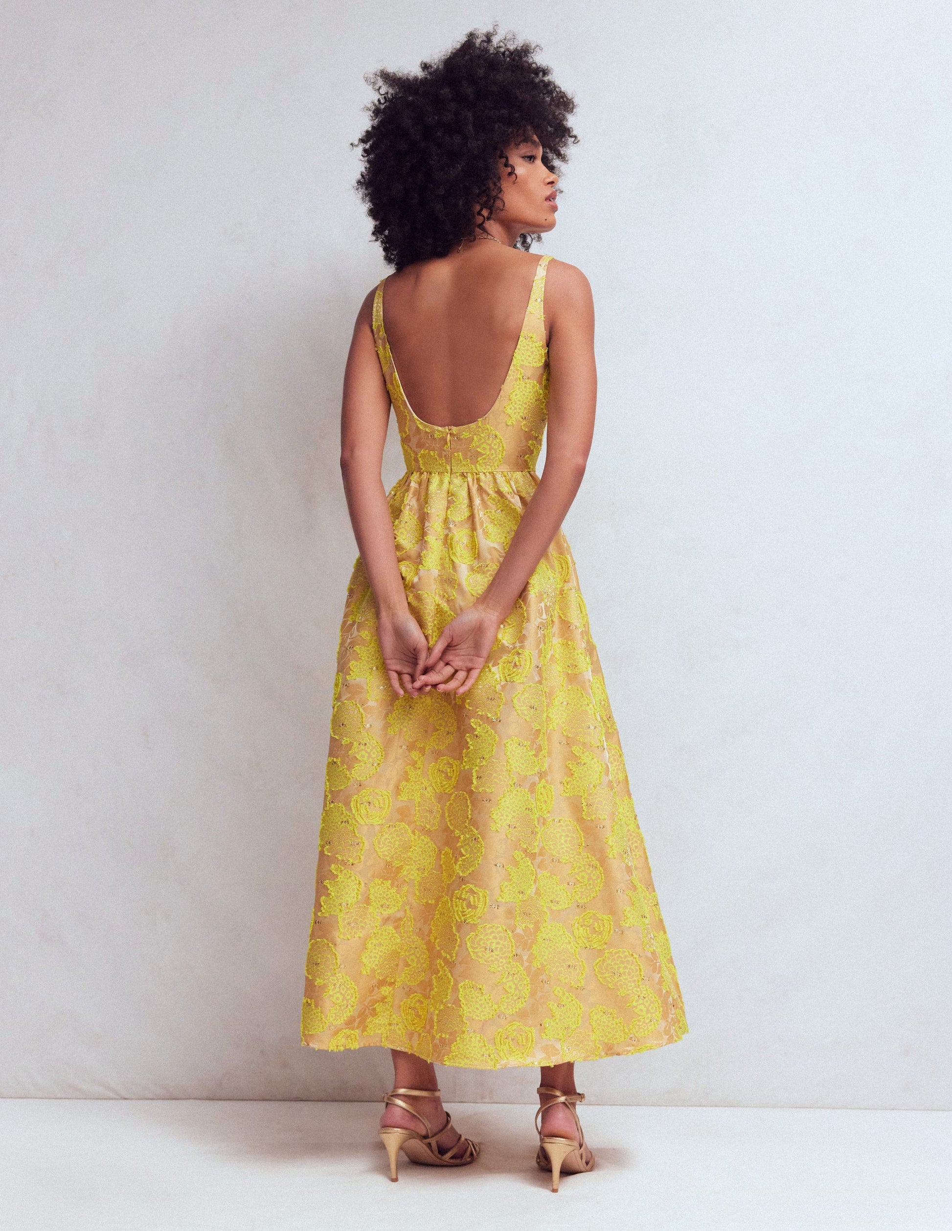 Robe à col U en jacquard-Jacquard jaune-6