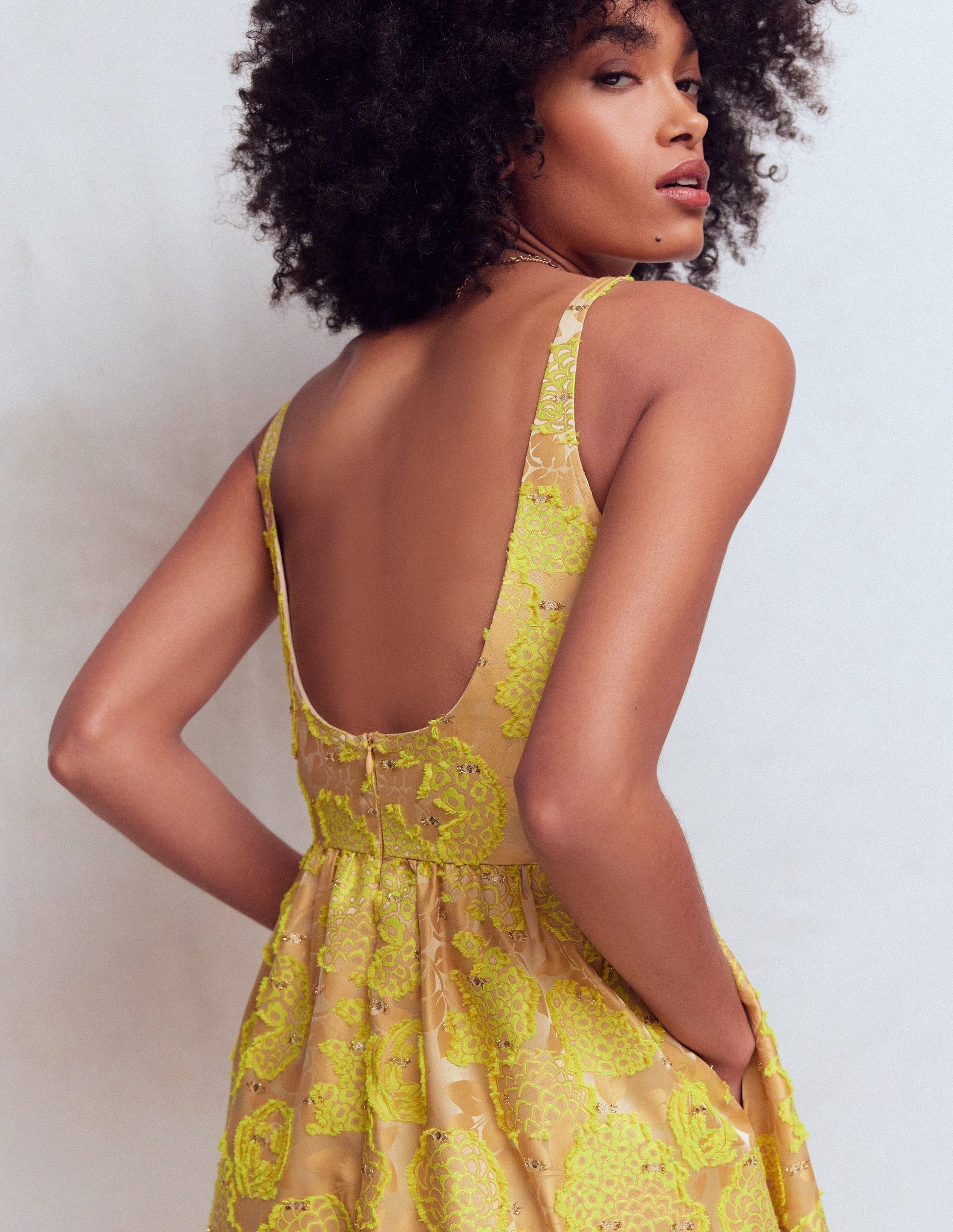 Robe à col U en jacquard-Jacquard jaune-8