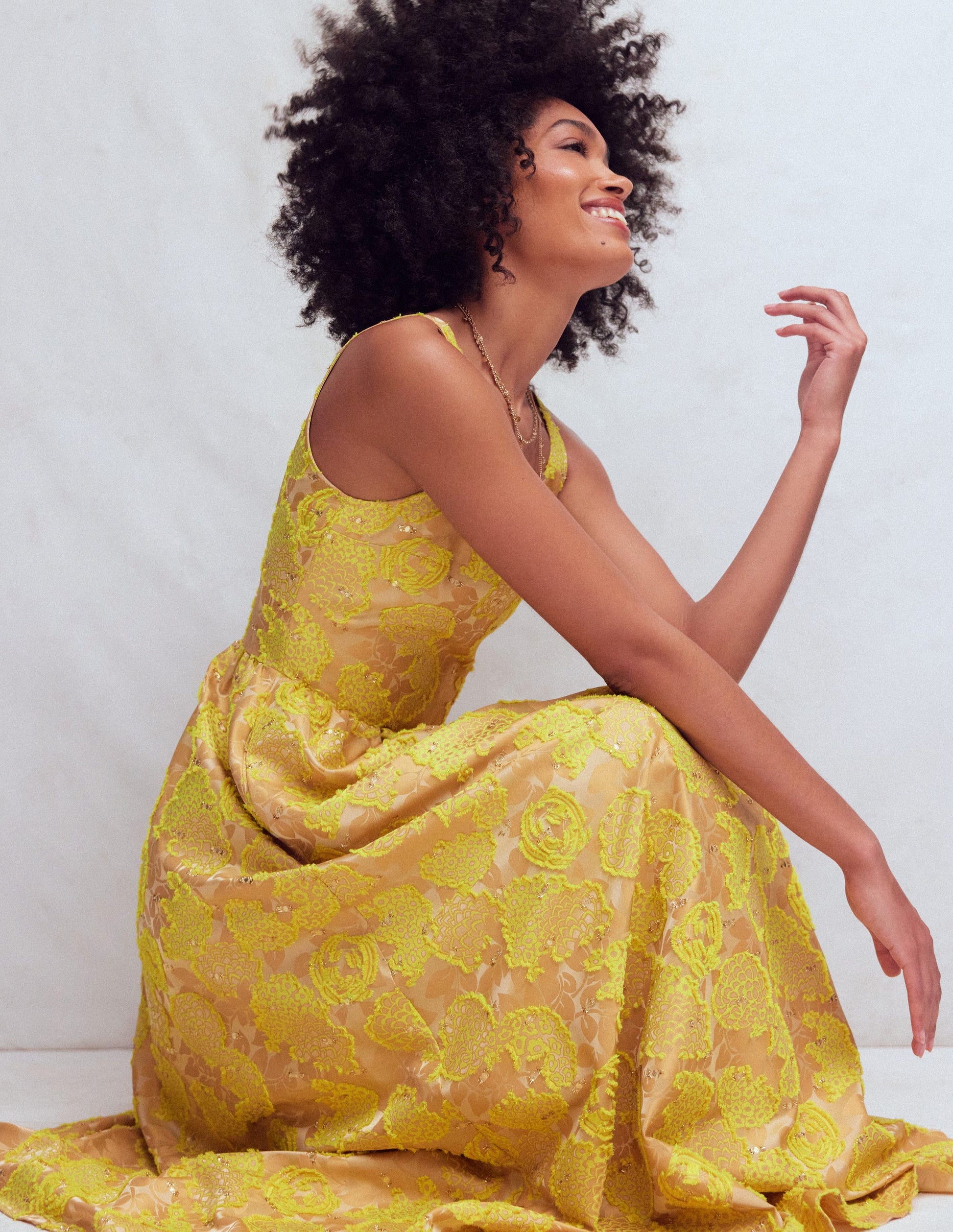 Robe à col U en jacquard-Jacquard jaune-9