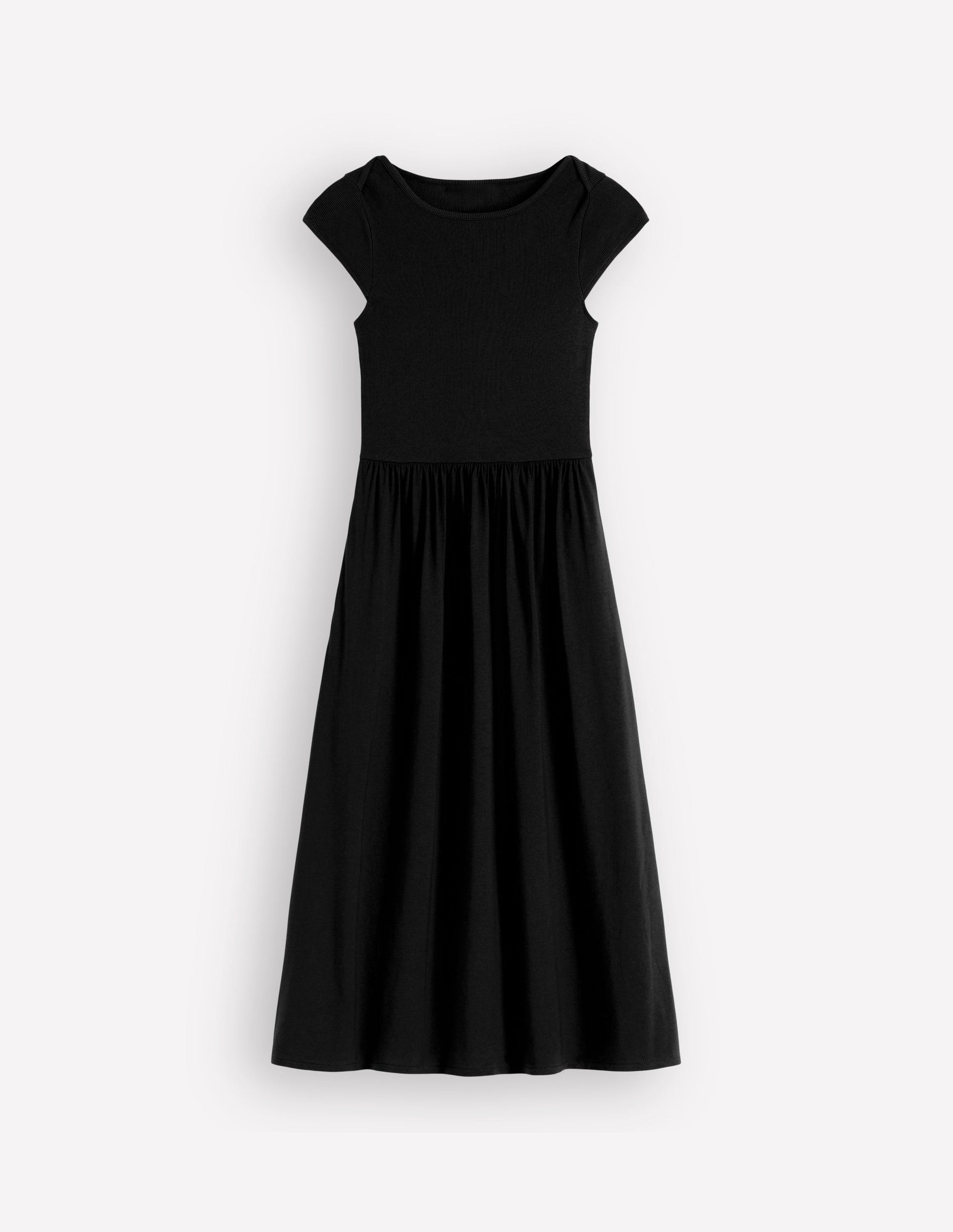 Kleid aus Materialmix mit U-Boot-Ausschnitt-Schwarz-5