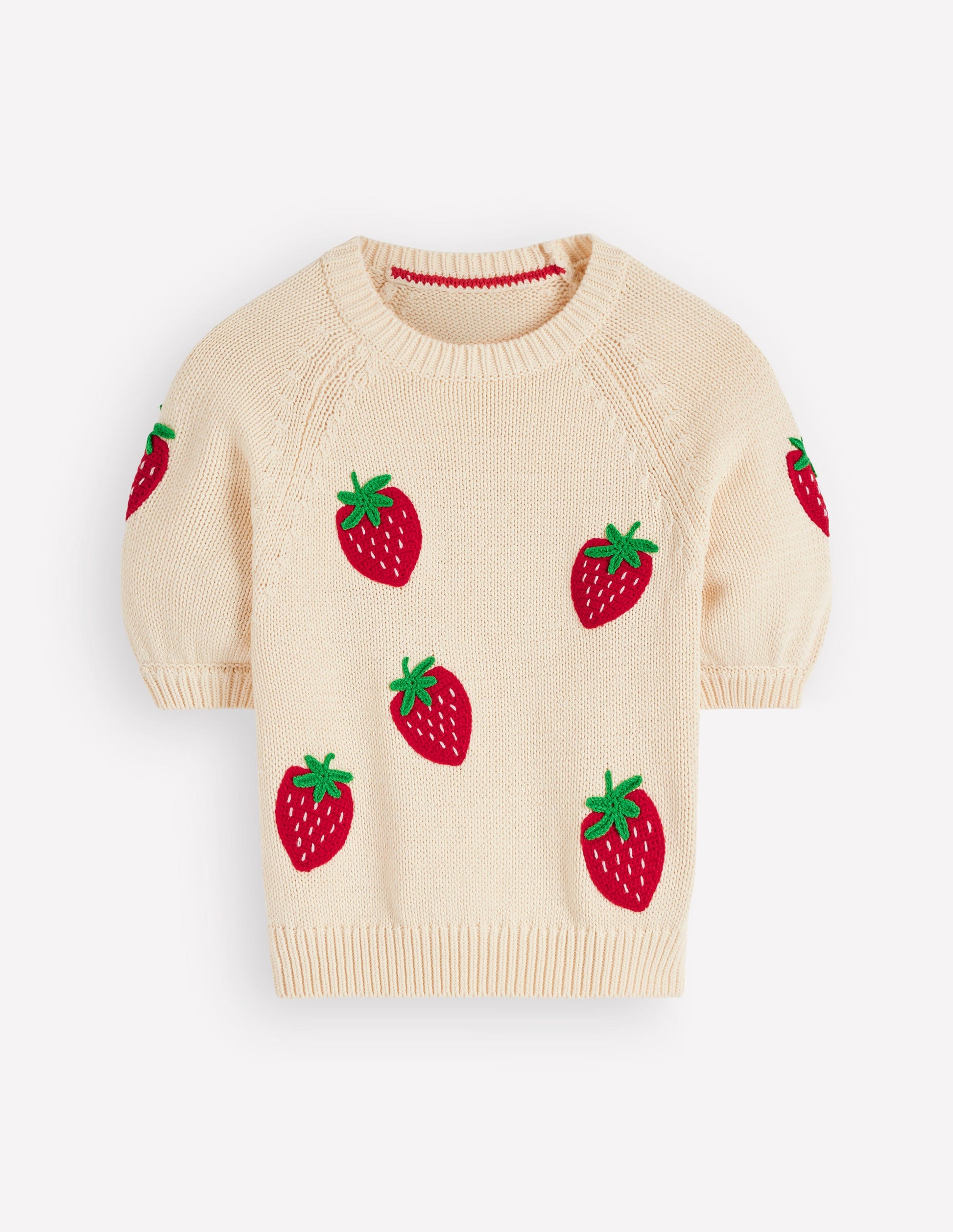 Margot T-Shirt mit Puffärmeln-Warmes Naturweiß Erdbeere-8