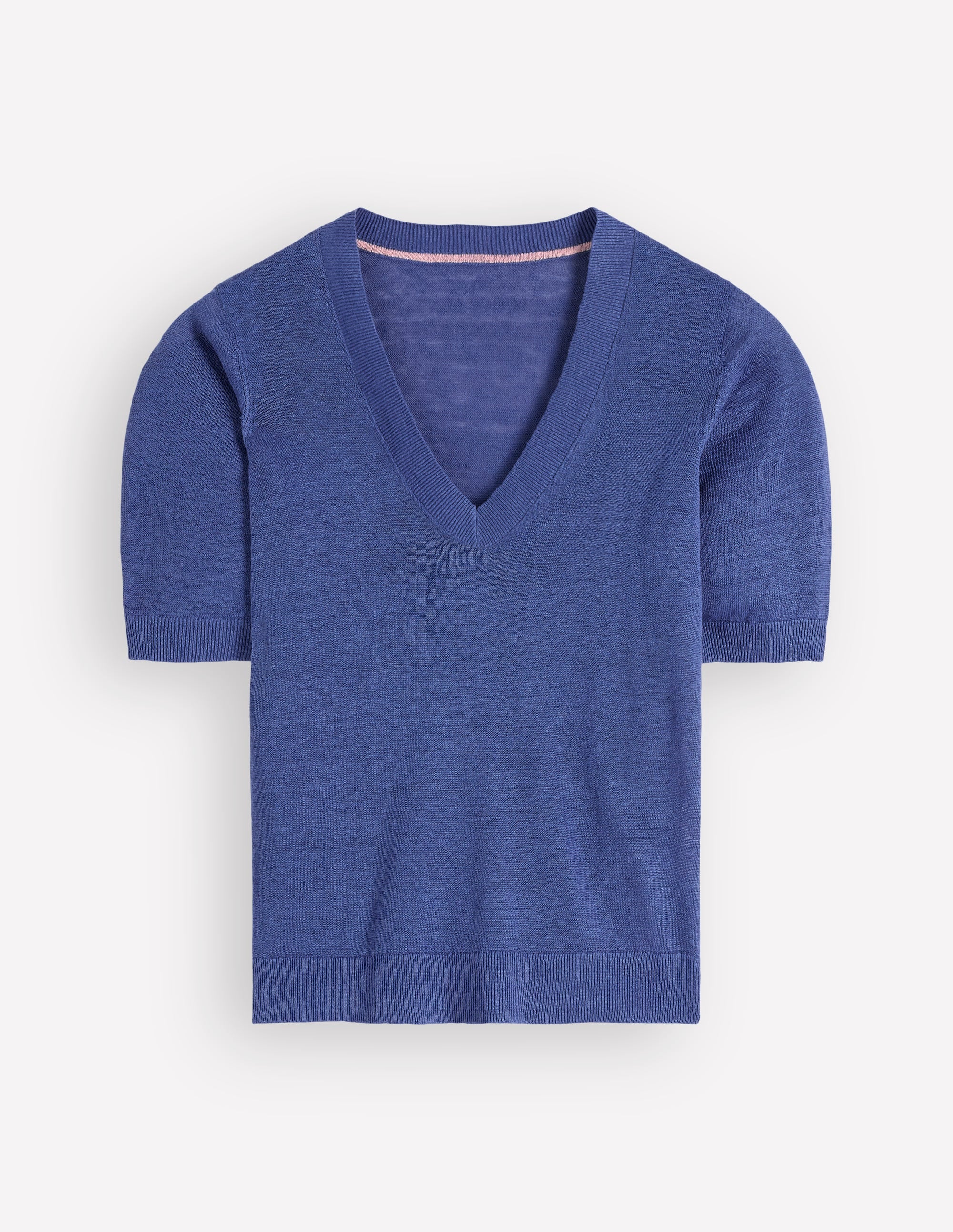 Agnes Leinen-T-Shirt mit V-Ausschnitt-Einfarbig Blau - Image 5