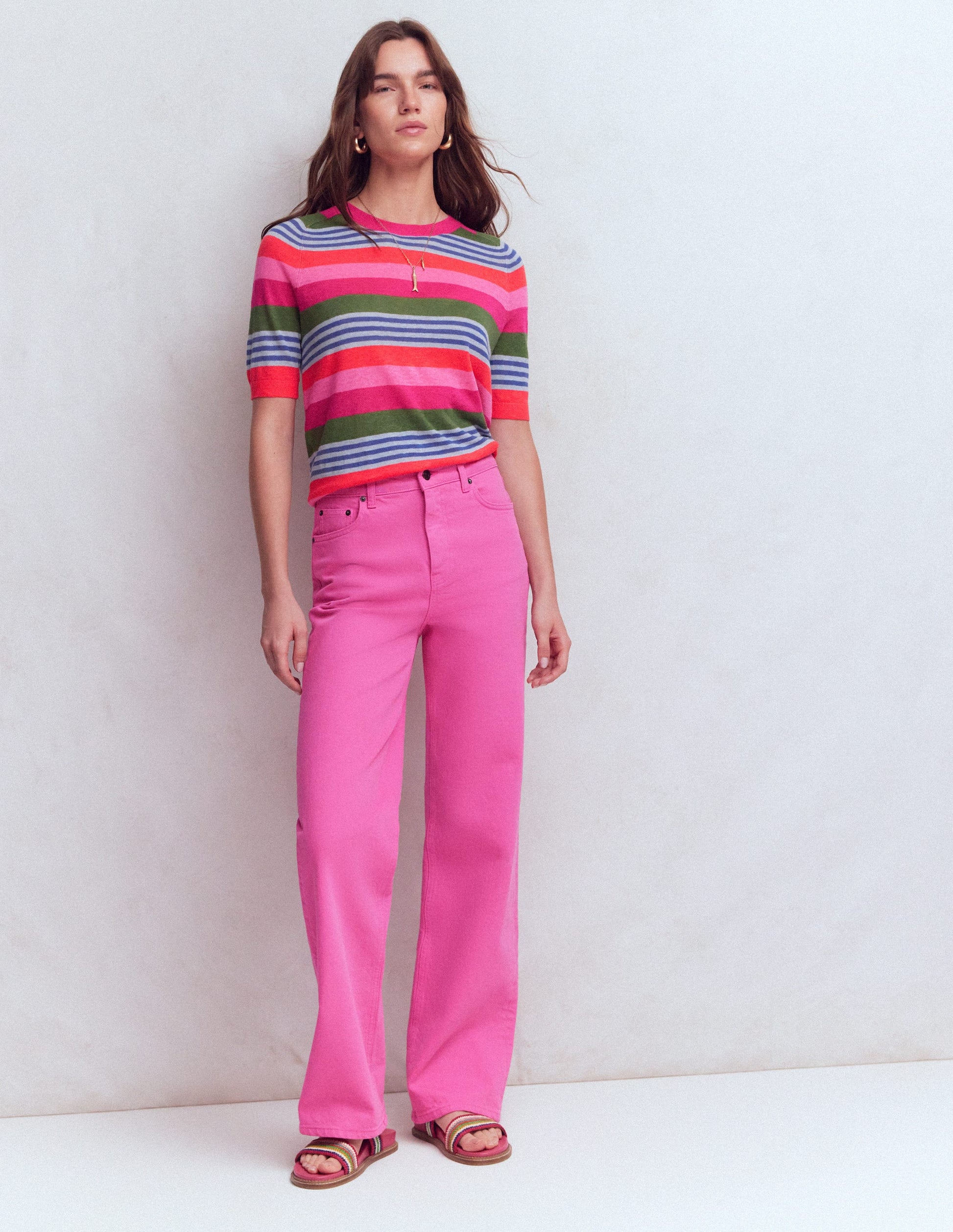 Agnes Linen Button T-Shirt-Multi Stripe-4