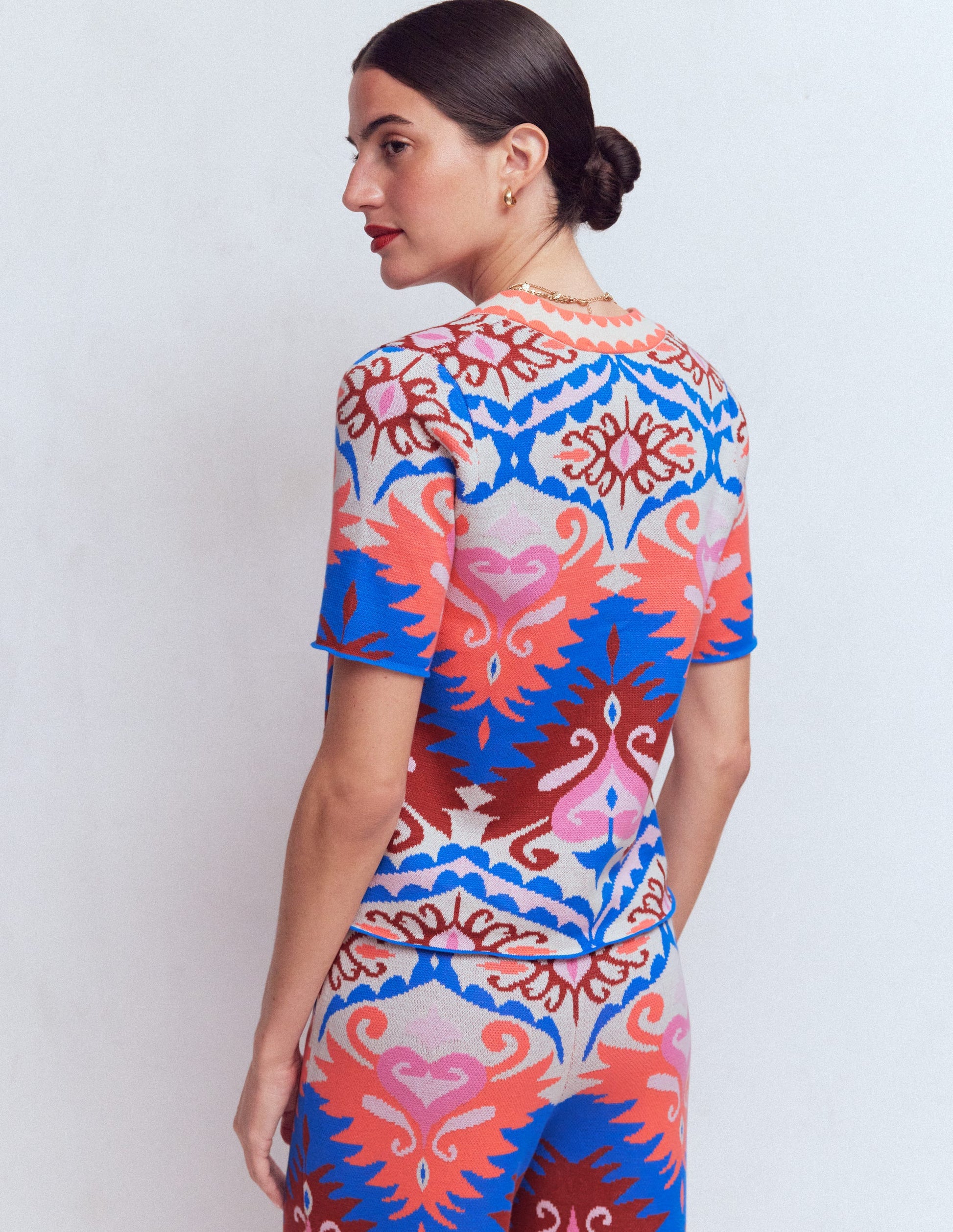 Short Sleeve Jacquard Cardigan-Aztec-3