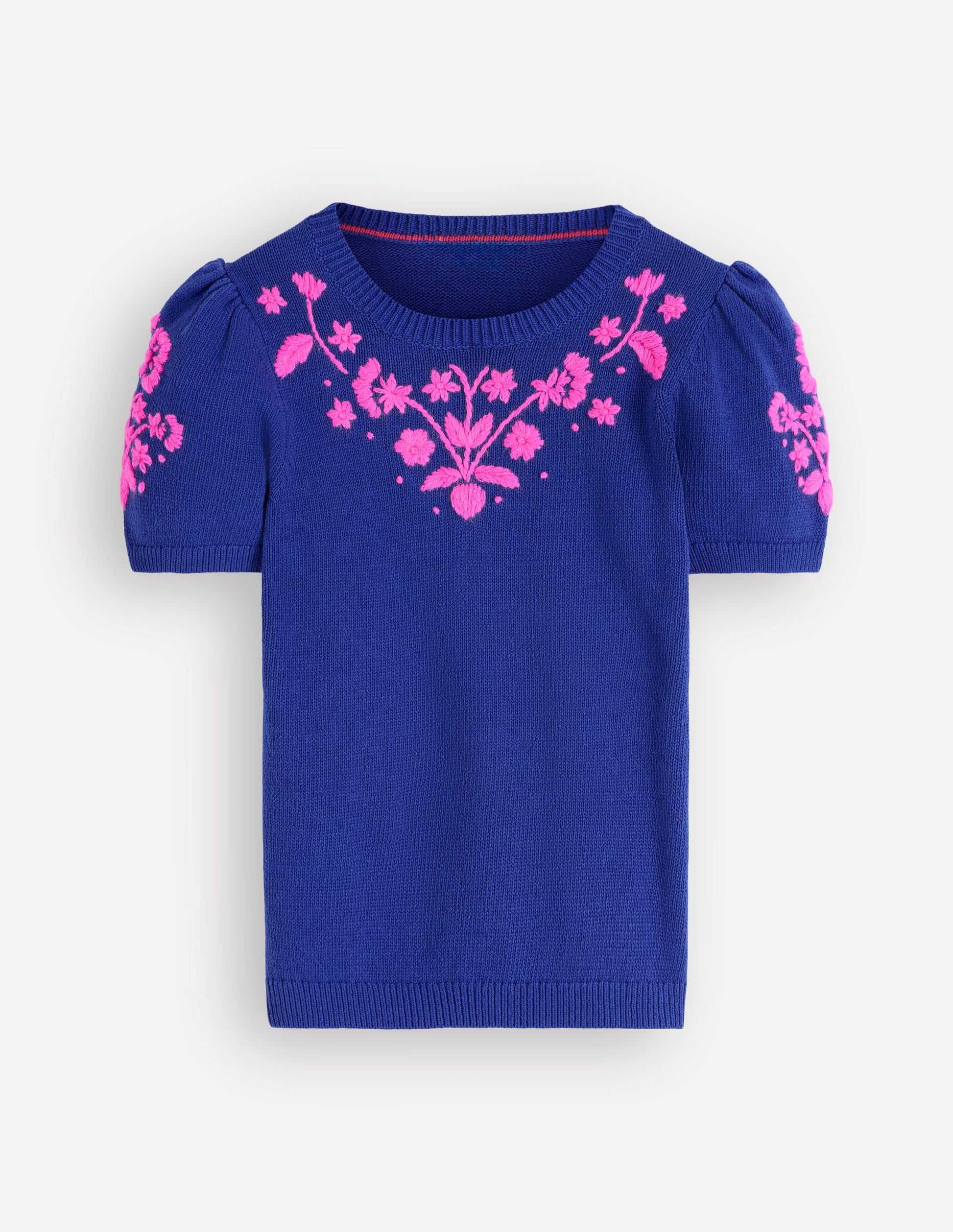 Monica Strick-T-Shirt-Blaue Stickerei-5