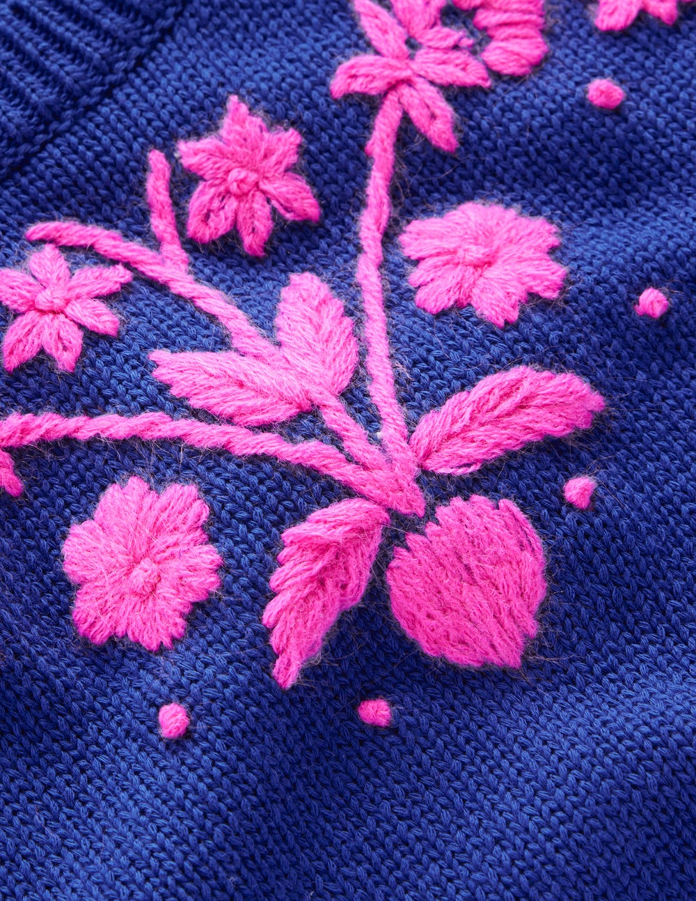 Monica Strick-T-Shirt-Blaue Stickerei-6