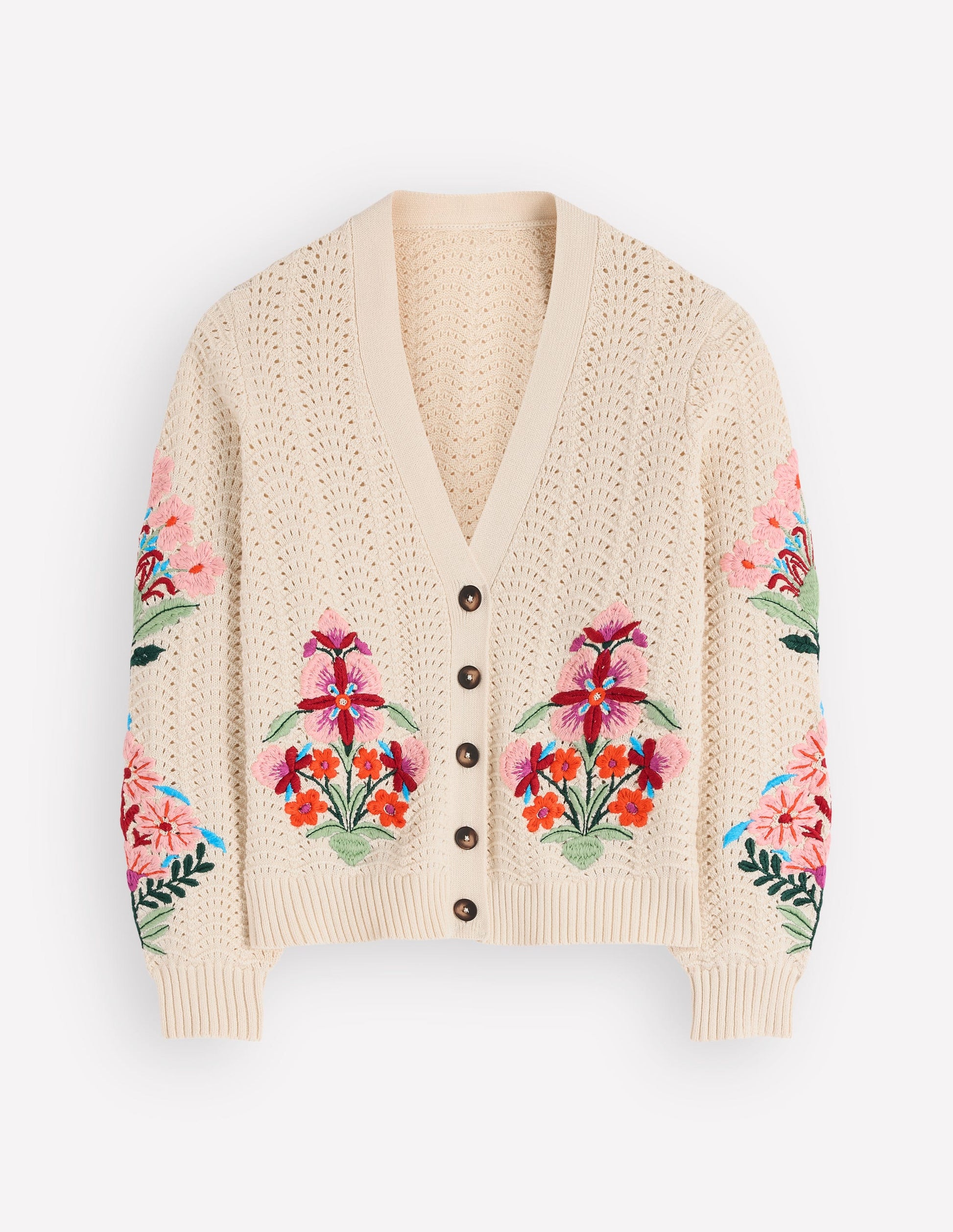 Lockere Baumwollstrickjacke mit Ziernaht-Naturweiß, Stickerei-8