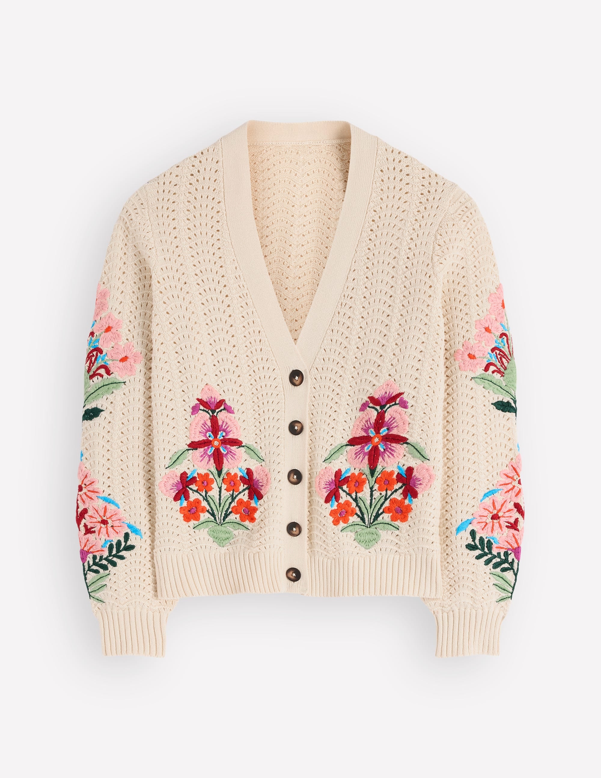 Lockere Baumwollstrickjacke mit Ziernaht-Naturweiß, Stickerei - Image 8