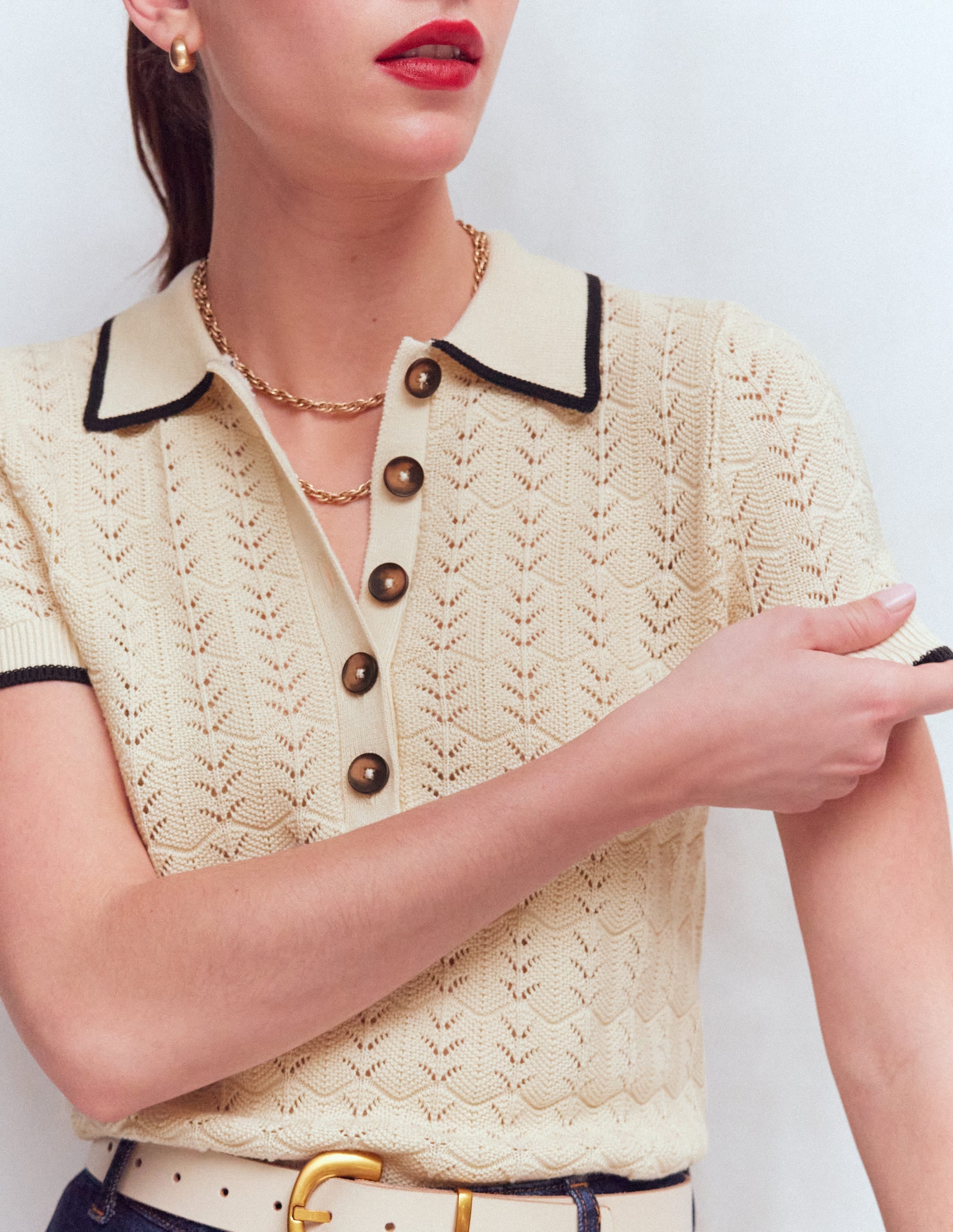 Henley-T-Shirt aus Pointelle-Creme - Image 2