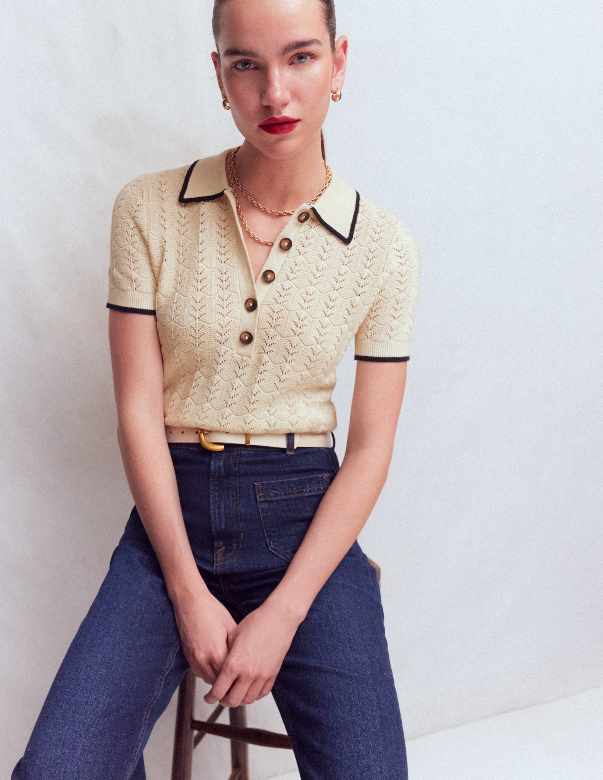 Henley-T-Shirt aus Pointelle-Creme - Image 5