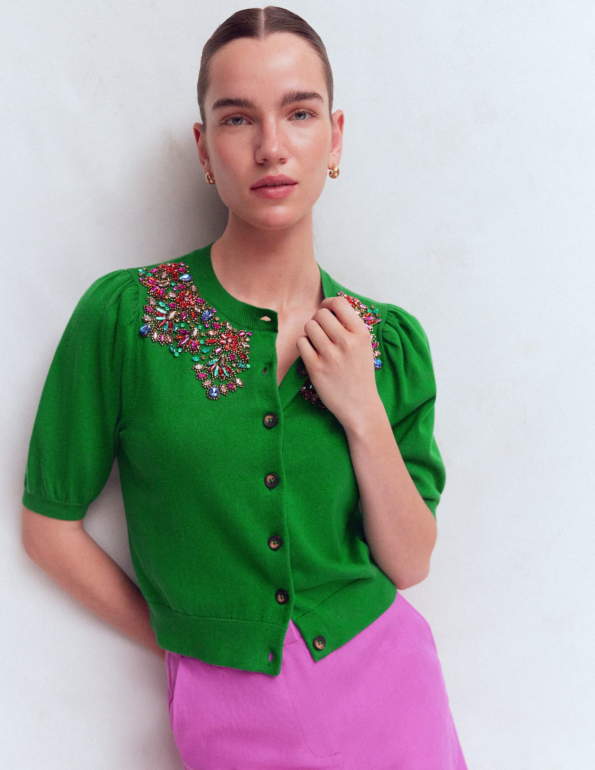 Nadia Verzierte Strickjacke-GRÜN - Image 1