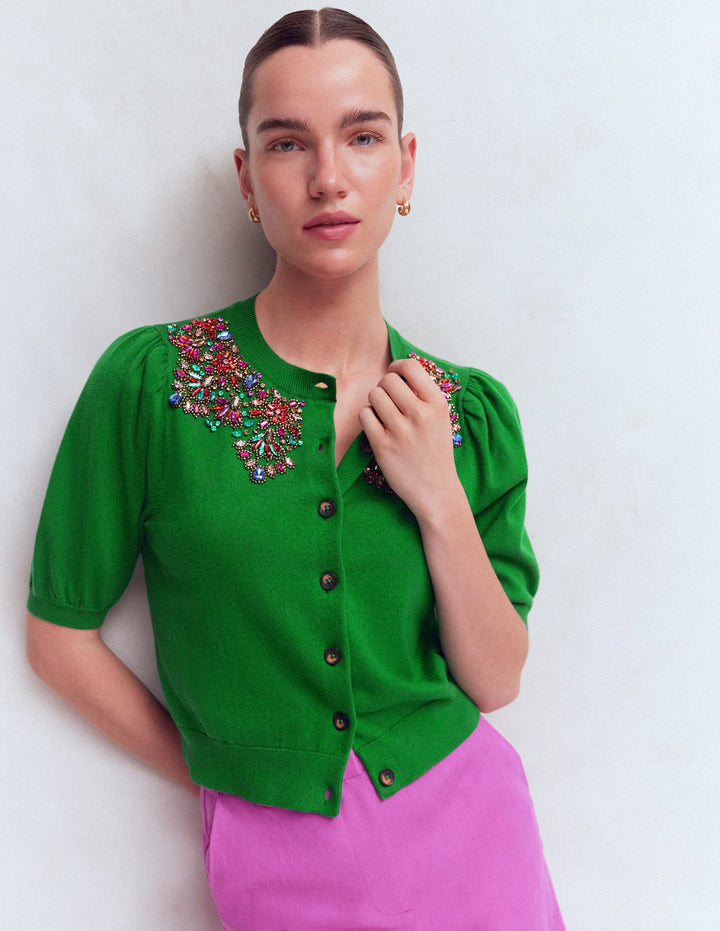 Nadia Verzierte Strickjacke-GRÜN