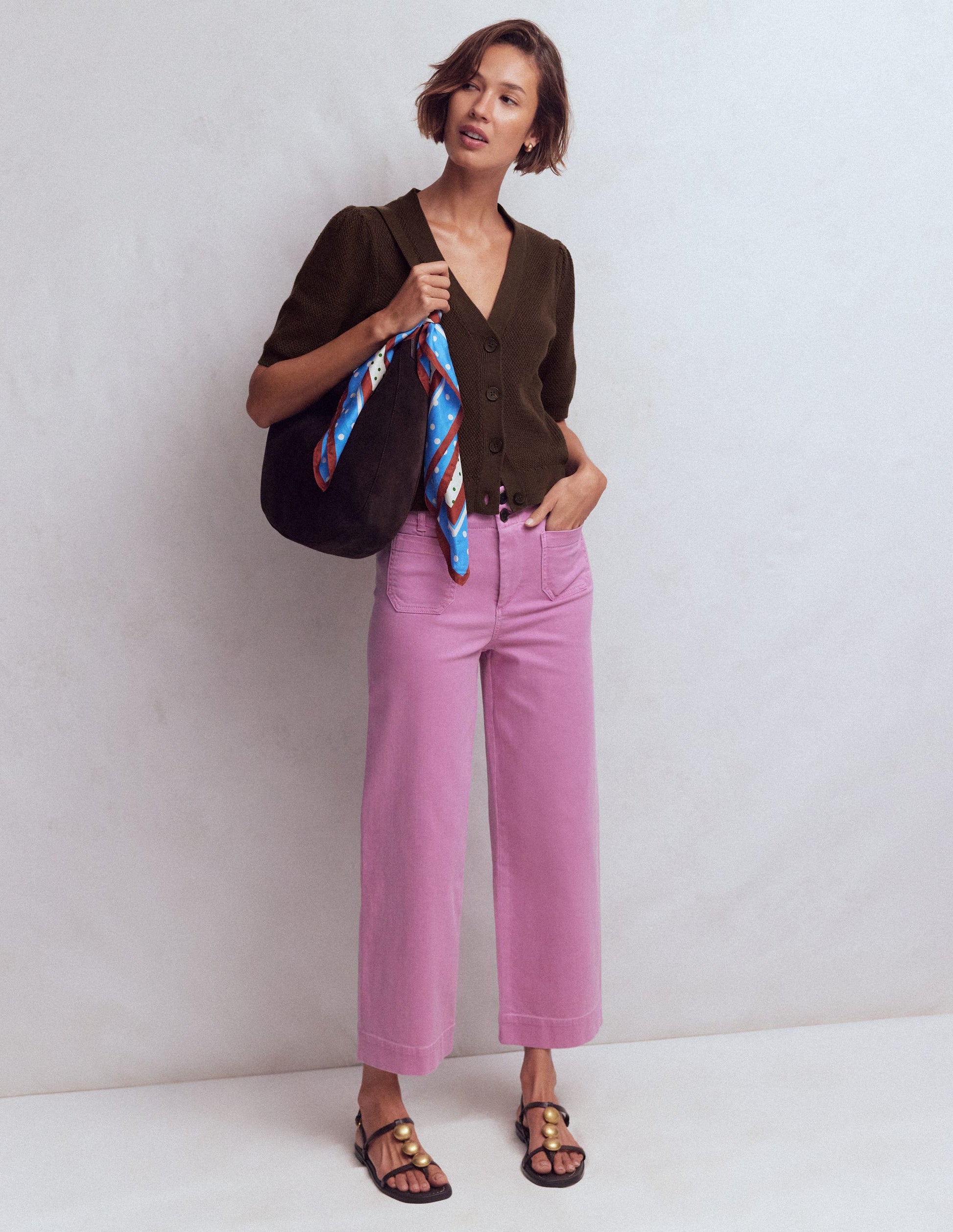 Hayley Cotton V-neck Cardigan-Espresso-1