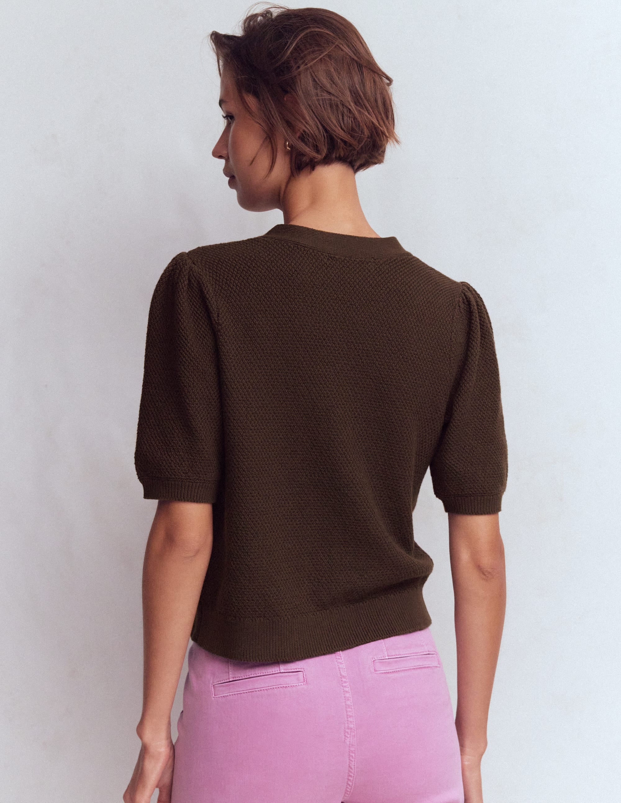Hayley Baumwollstrickjacke mit V-Ausschnitt-Espresso - Image 3
