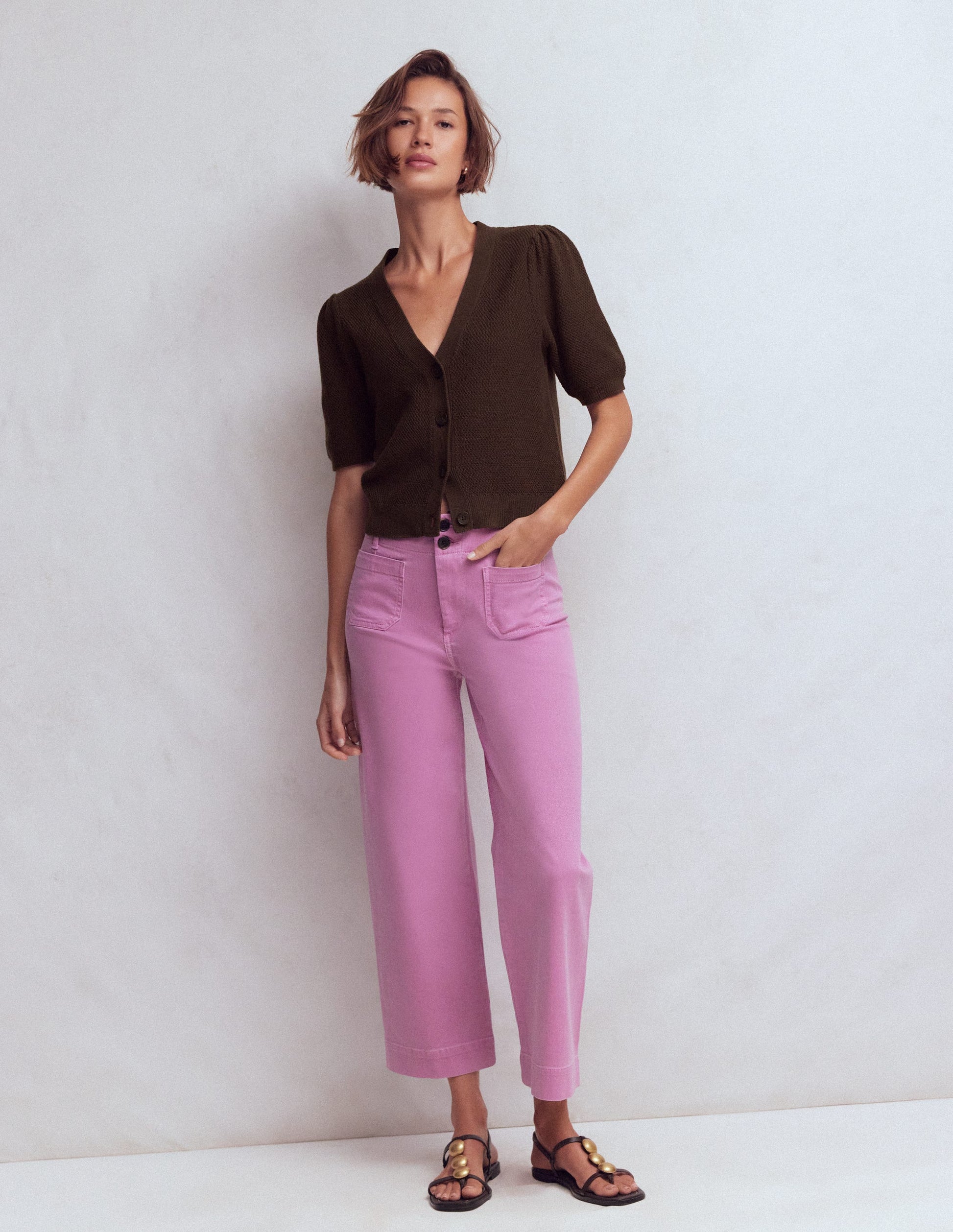 Hayley Cotton V-neck Cardigan-Espresso-4