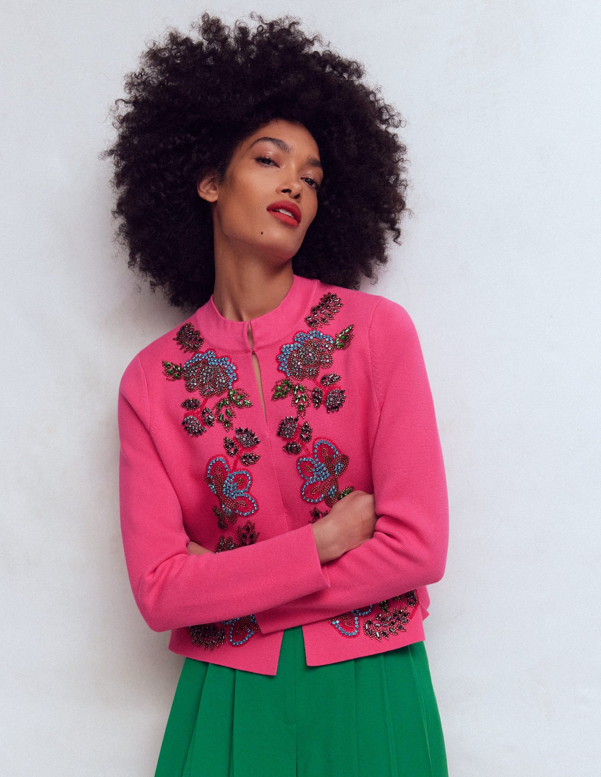 Elena Jacke mit Stehkragen-Rosa, Stickerei-1