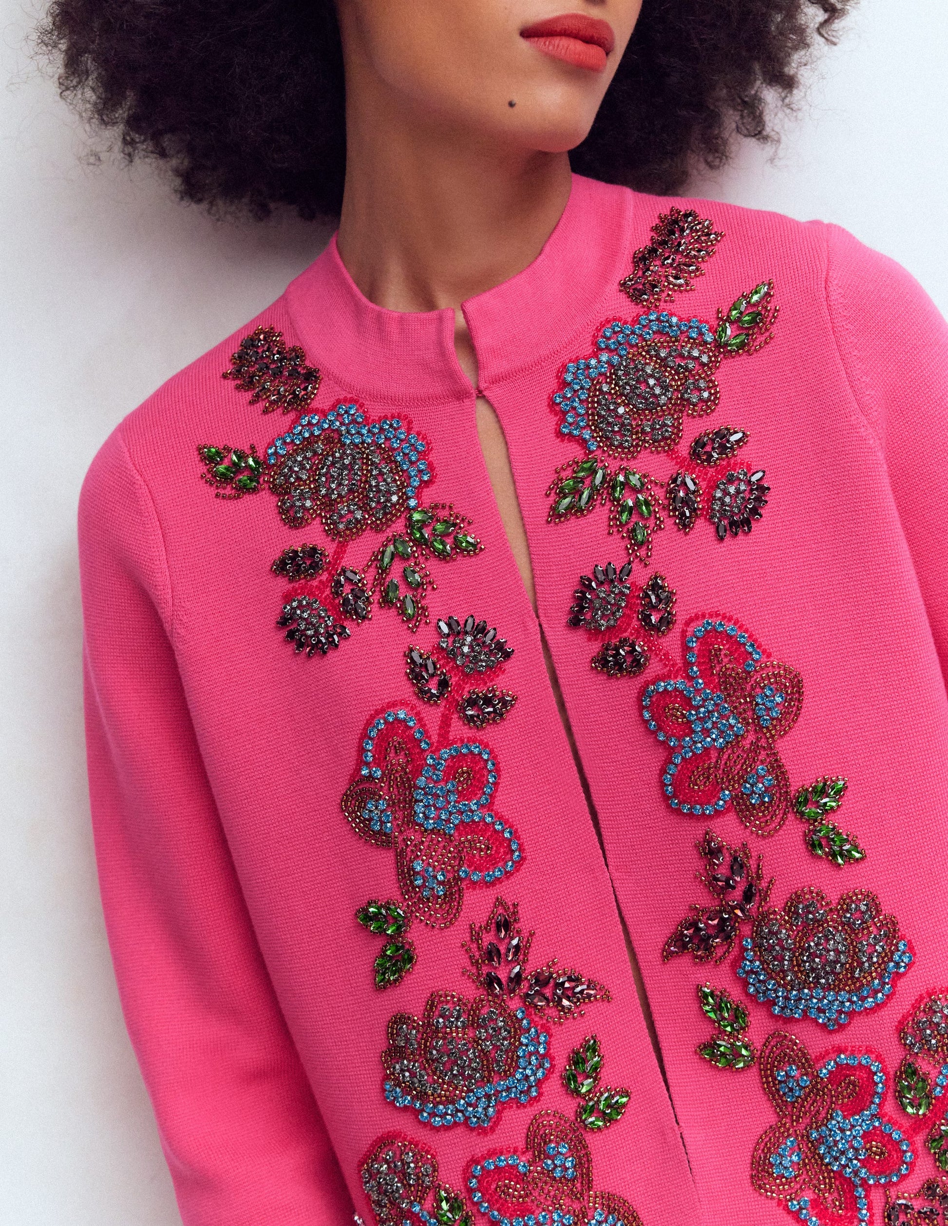 Elena Jacke mit Stehkragen-Rosa, Stickerei-2