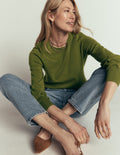 Pull col rond Camilla en coton-Vert forêt