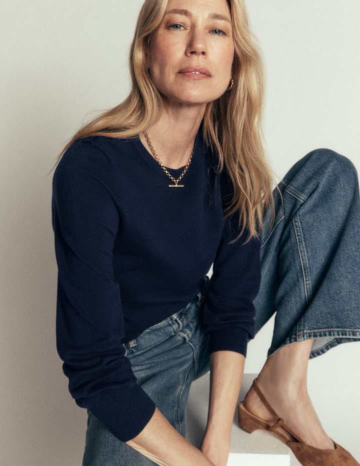 Camilla Baumwollpullover mit Rundhalsausschnitt-Marineblau