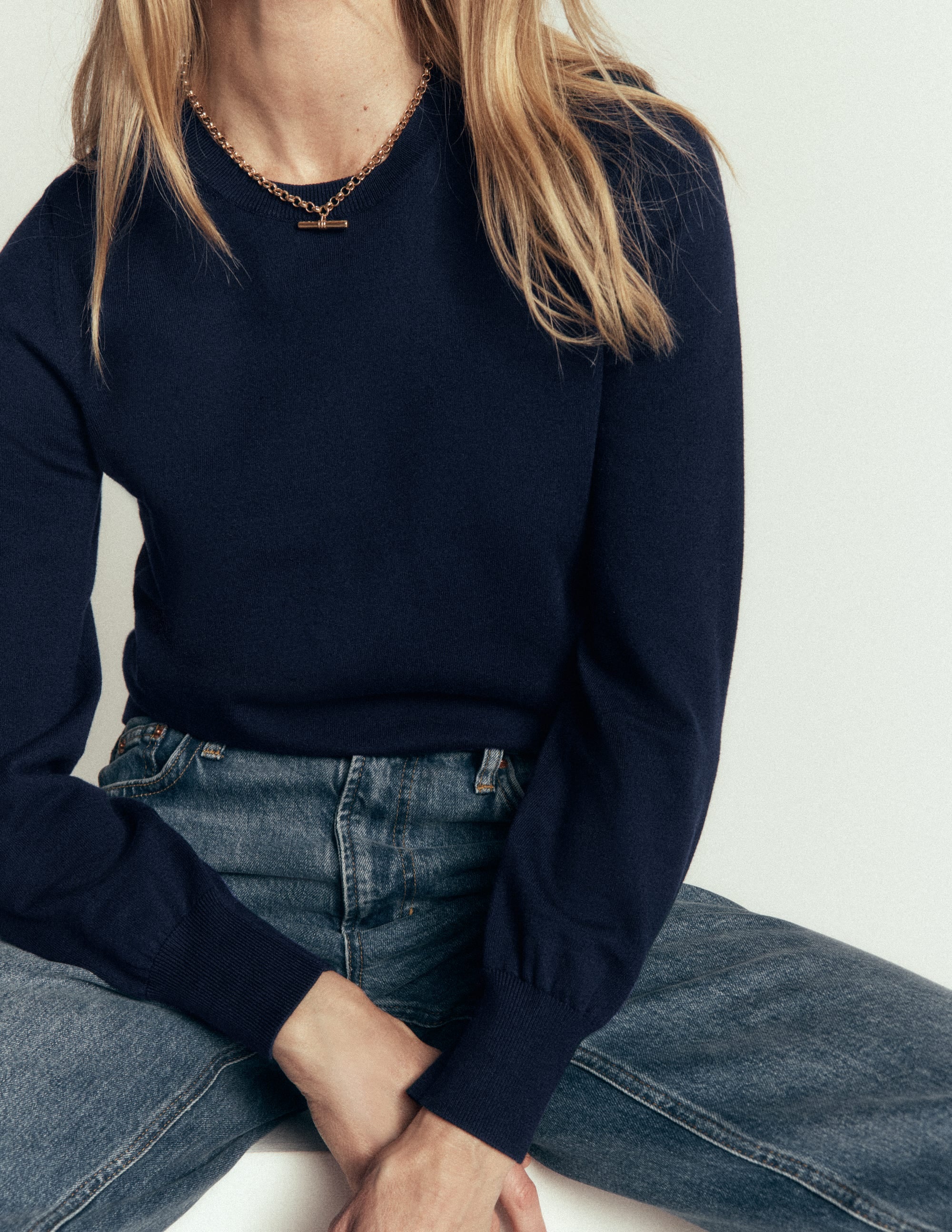 Camilla Baumwollpullover mit Rundhalsausschnitt-Marineblau - Image 2