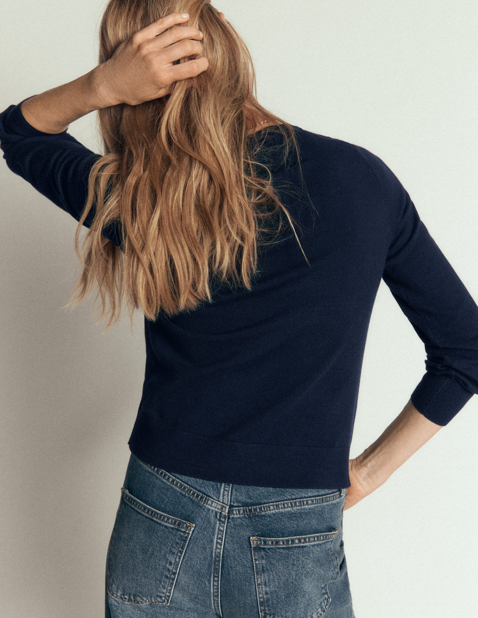 Camilla Baumwollpullover mit Rundhalsausschnitt-Marineblau-3
