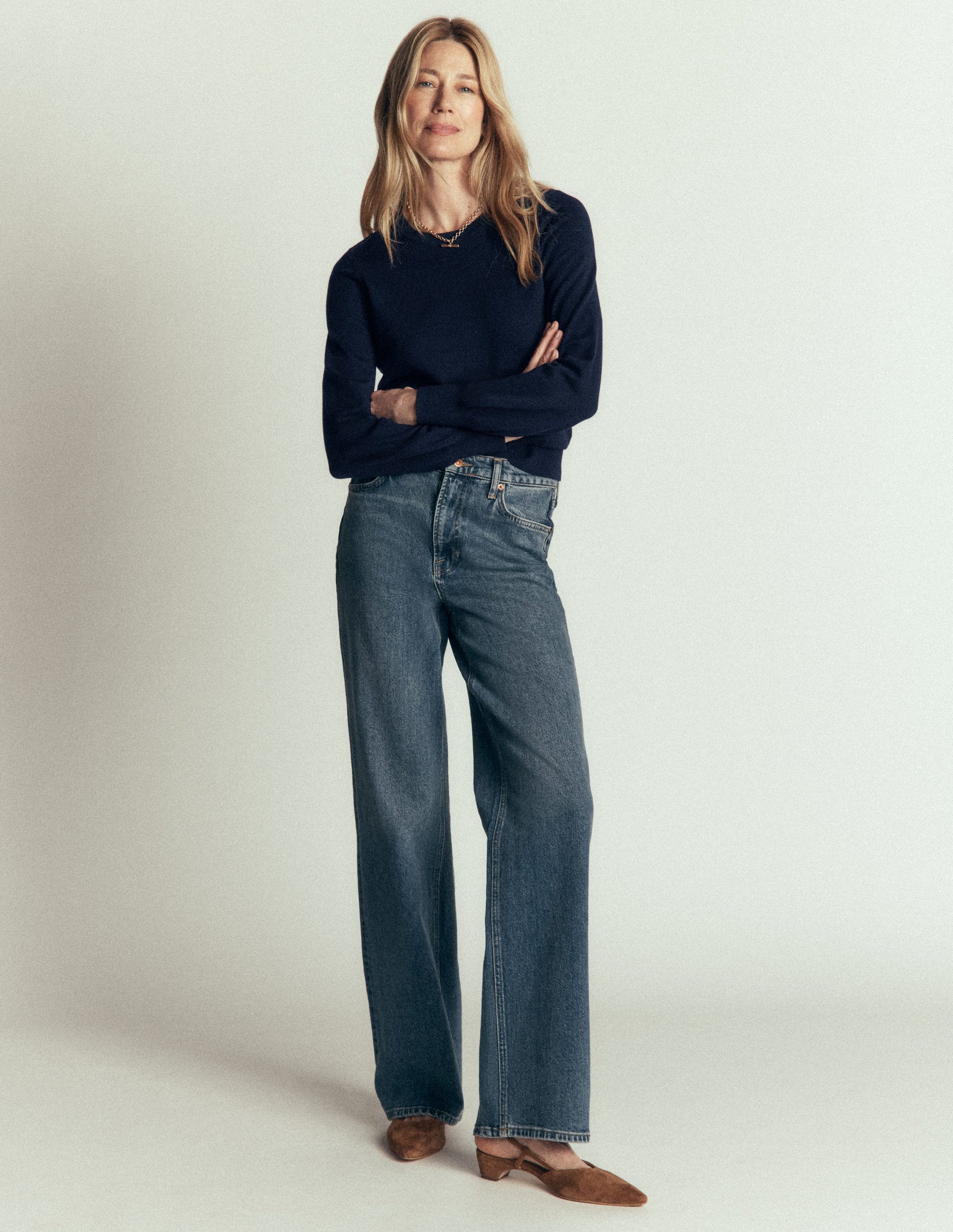 Camilla Baumwollpullover mit Rundhalsausschnitt-Marineblau-4