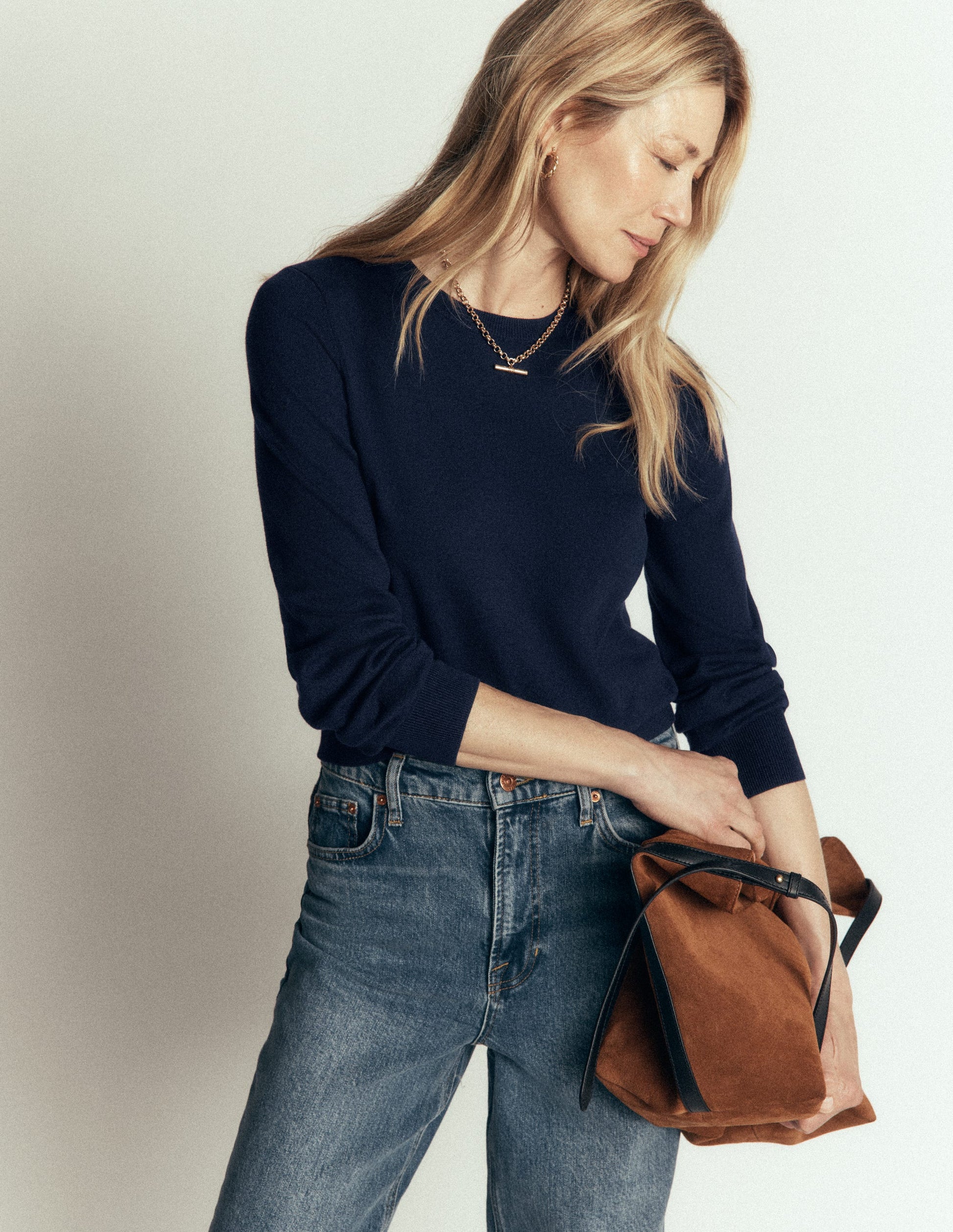 Camilla Baumwollpullover mit Rundhalsausschnitt-Marineblau-5