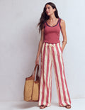 Pantalon Islington en lin-Rayé ivoire, marron et rose
