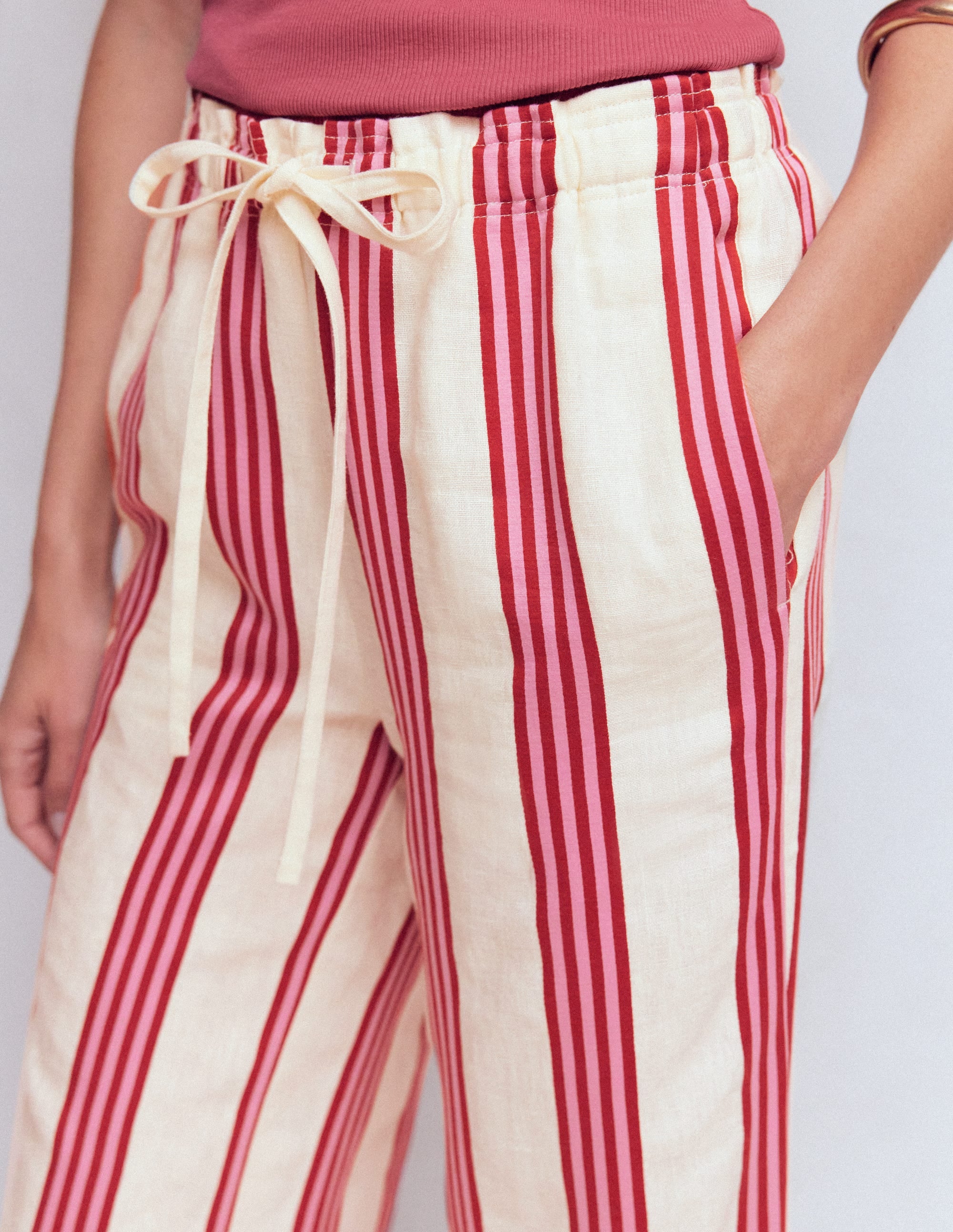 Islington Leinenhose-Naturweiß, Braun und Rosa Streifen - Image 2