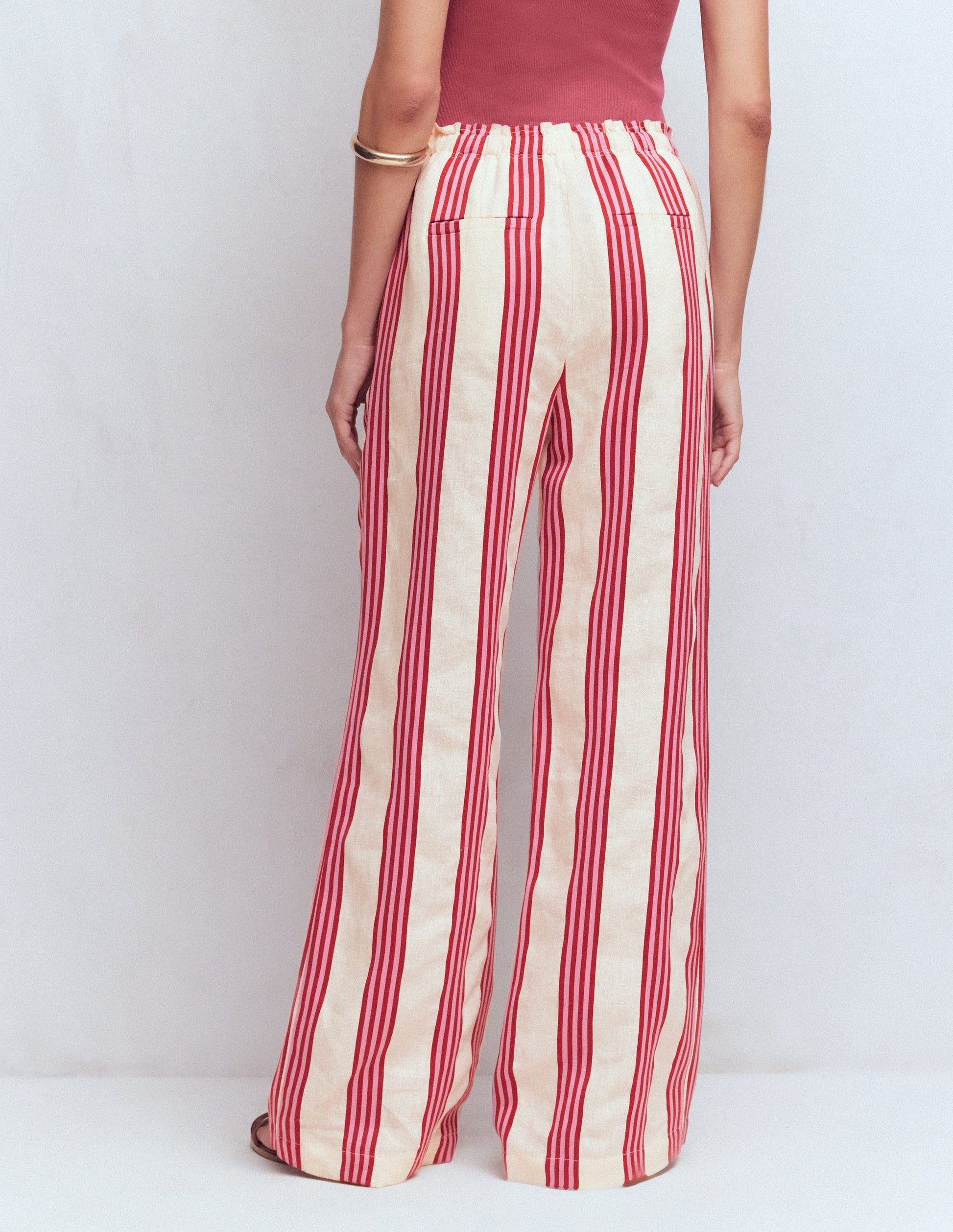 Pantalon Islington en lin-Rayé ivoire, marron et rose-3