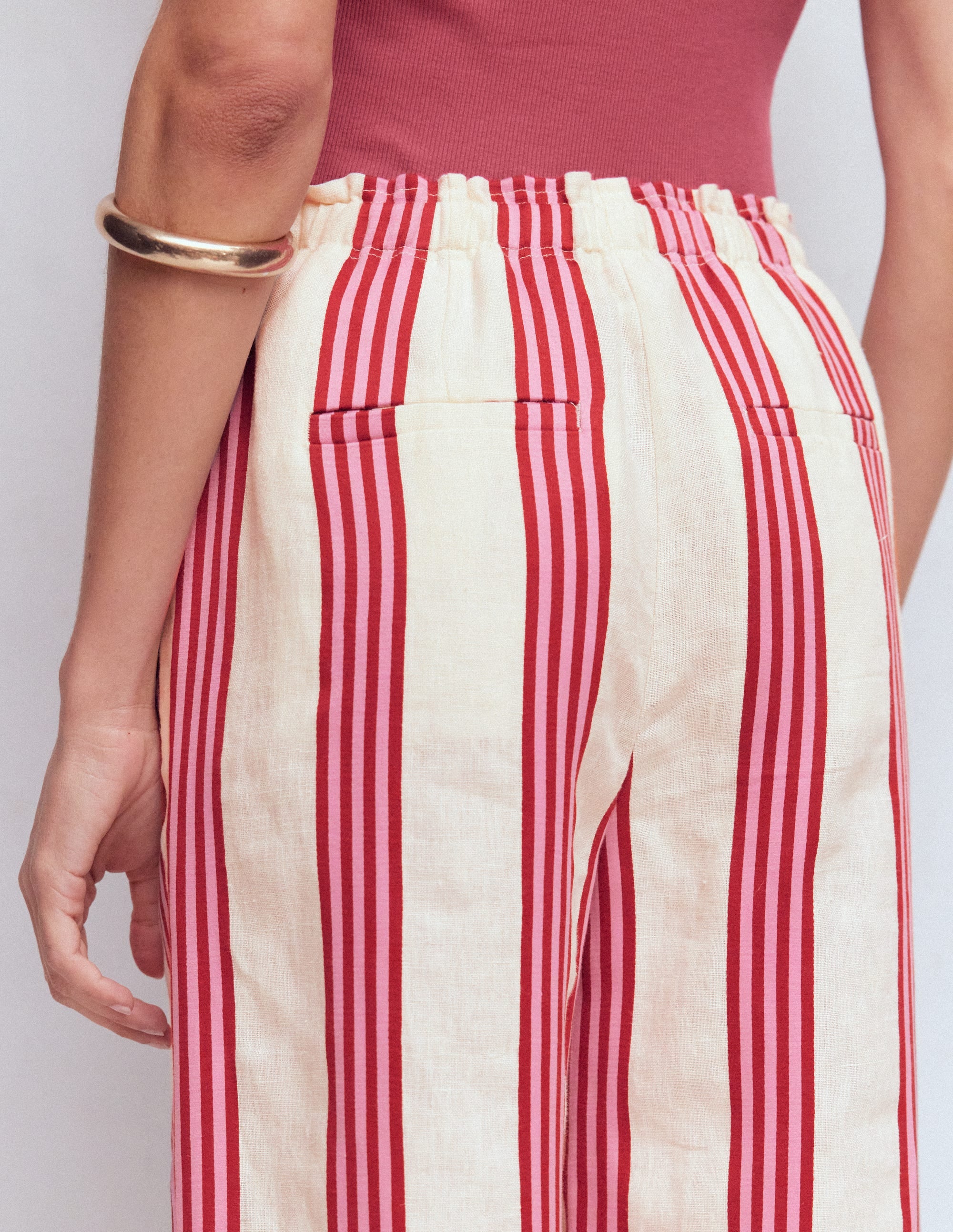 Islington Leinenhose-Naturweiß, Braun und Rosa Streifen - Image 6