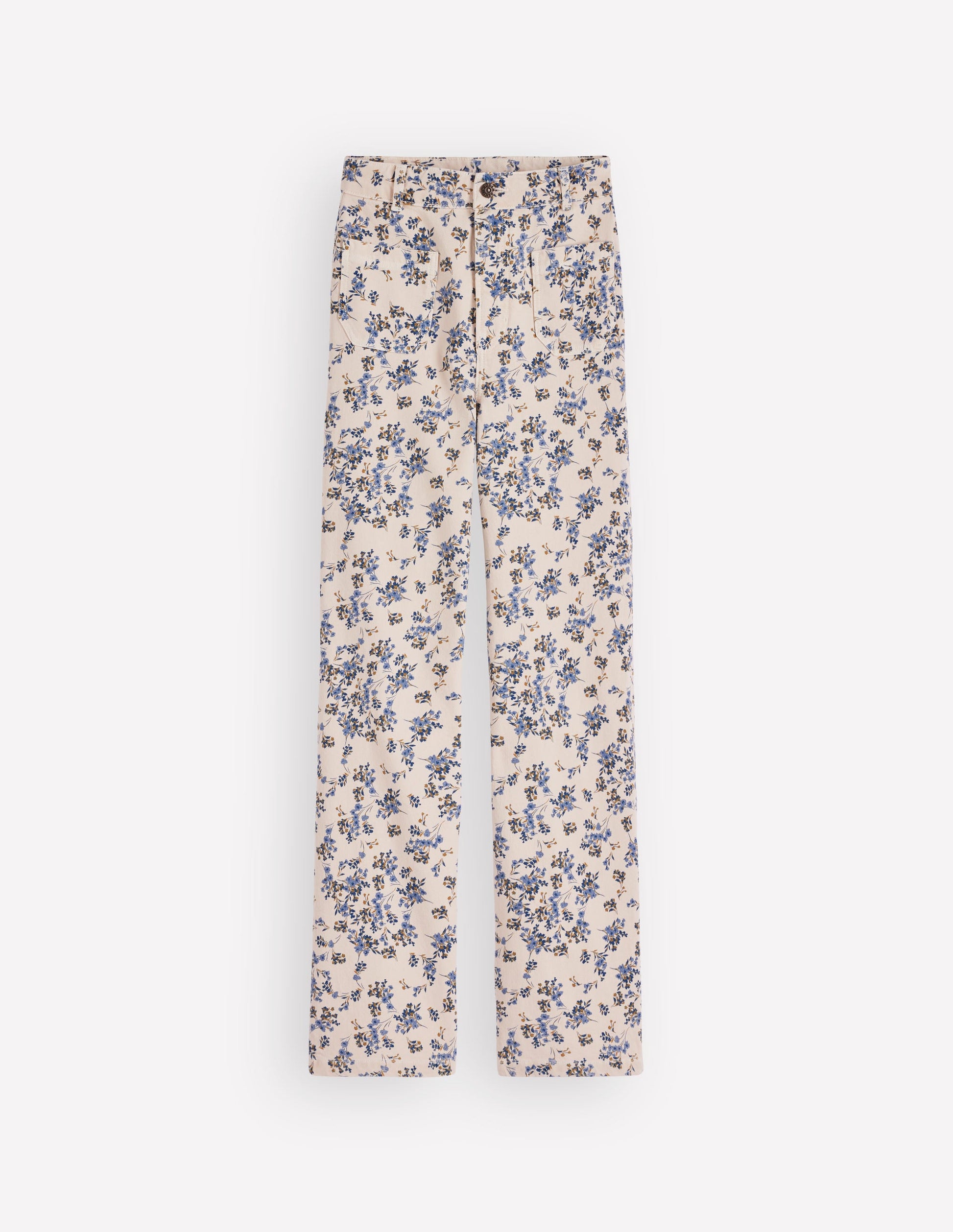 Jeans mit geradem Bein und Tasche-Naturweiß Blumenmuster-6