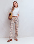 Jeans mit geradem Bein und Tasche-Naturweiß Blumenmuster