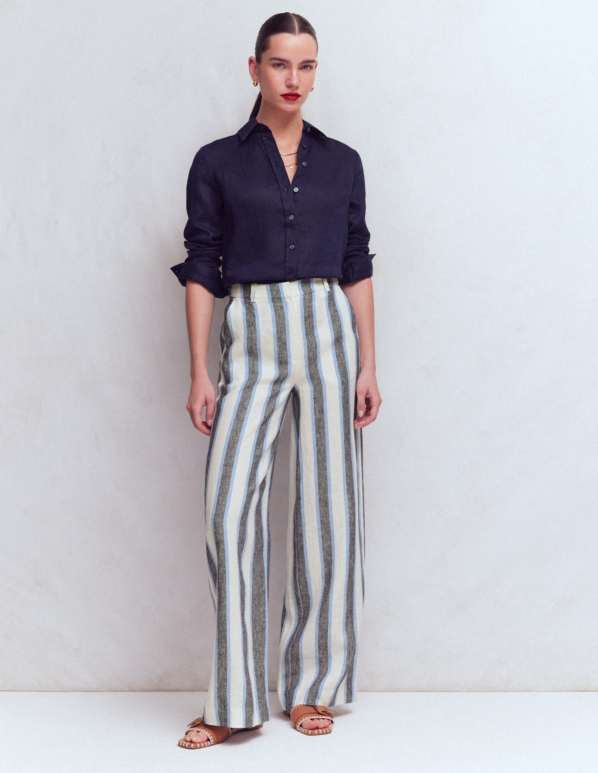 Belgravia Leinenhose-Blau/Weiß, Gestreift-2