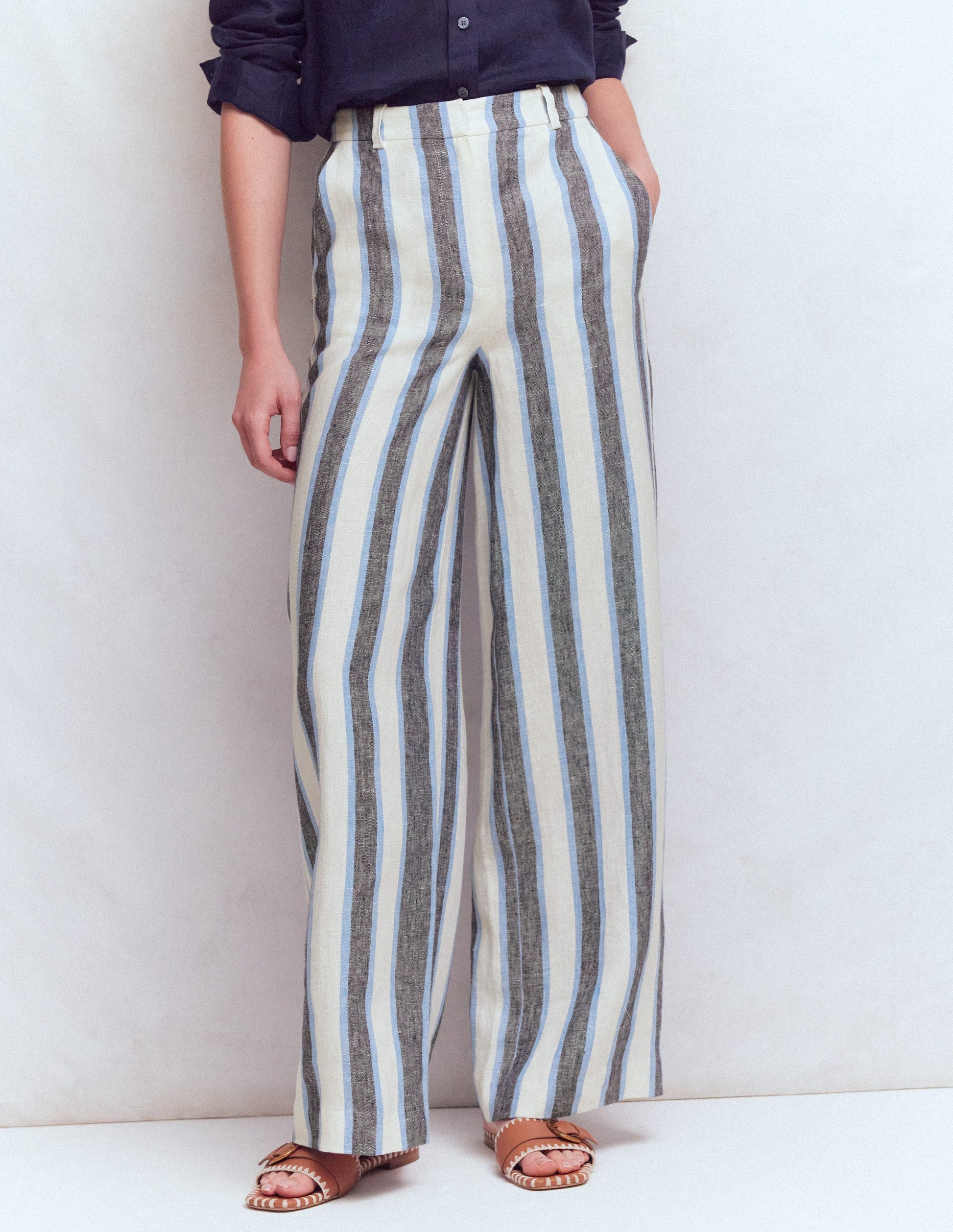 Belgravia Leinenhose-Blau/Weiß, Gestreift-5