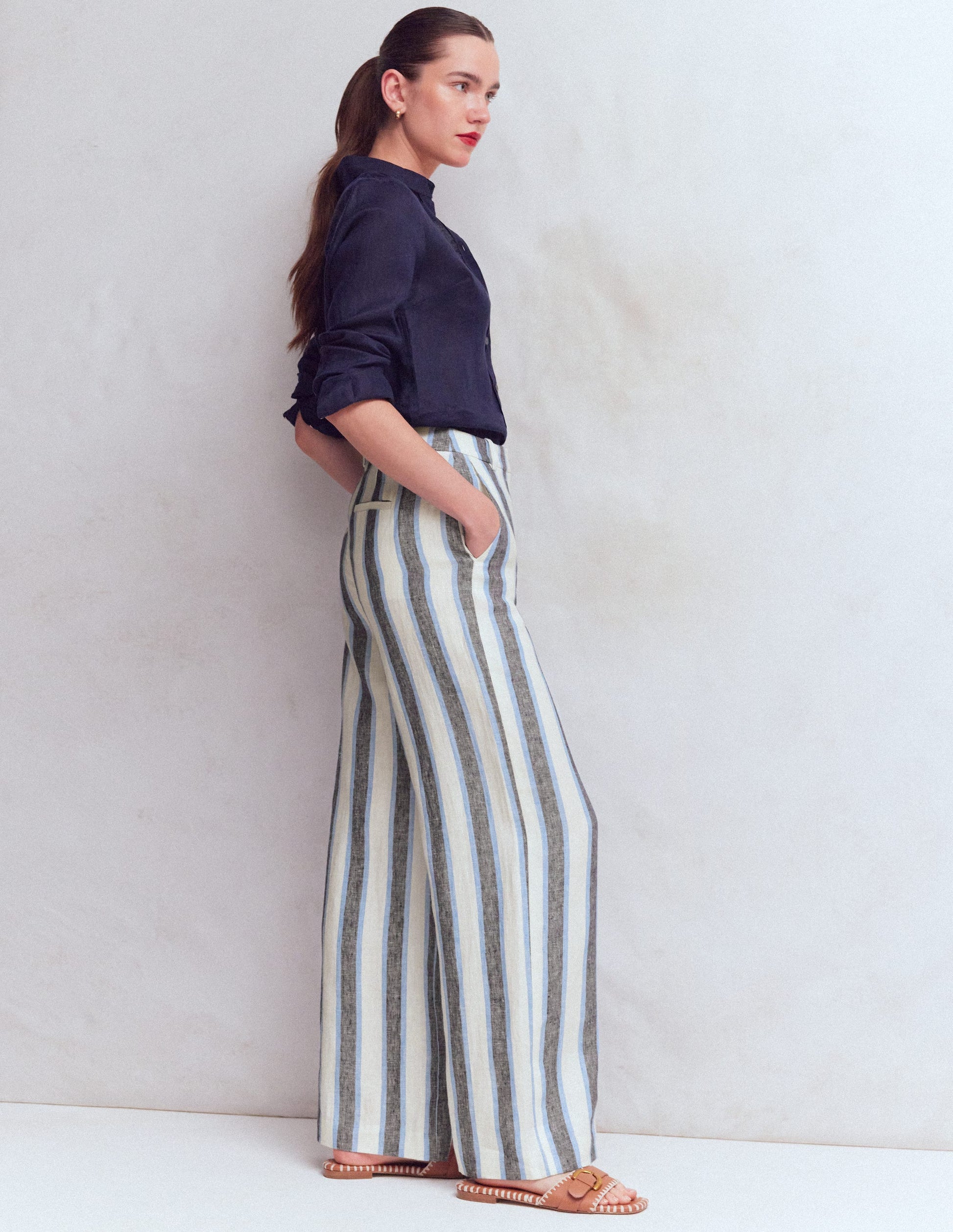 Belgravia Leinenhose-Blau/Weiß, Gestreift-7